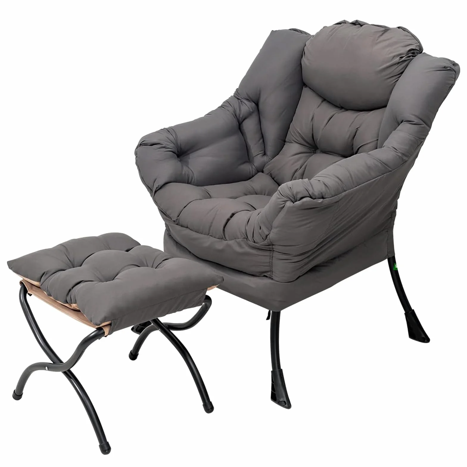 Welnow Lazy Chair with Ottoman, Reading Chair with Footrest,Dark Grey | A Side Pocket,Armrests,Foldable Footrest,Thick Cushioned Seat & Backrest, Lounge Chair for Bedroom,Living Room & Small Space
