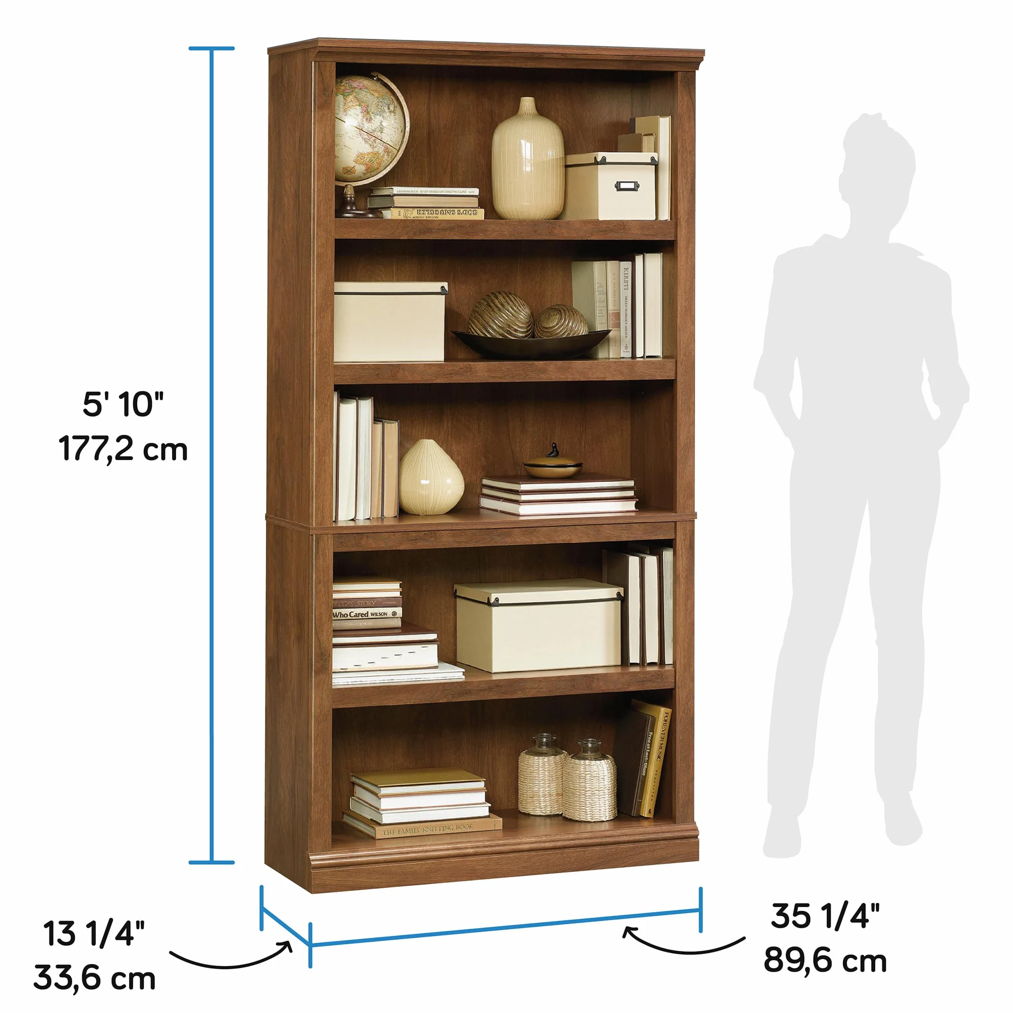 Sauder 5-Shelf Split Bookcase/ Book shelf, Oiled Oak finish