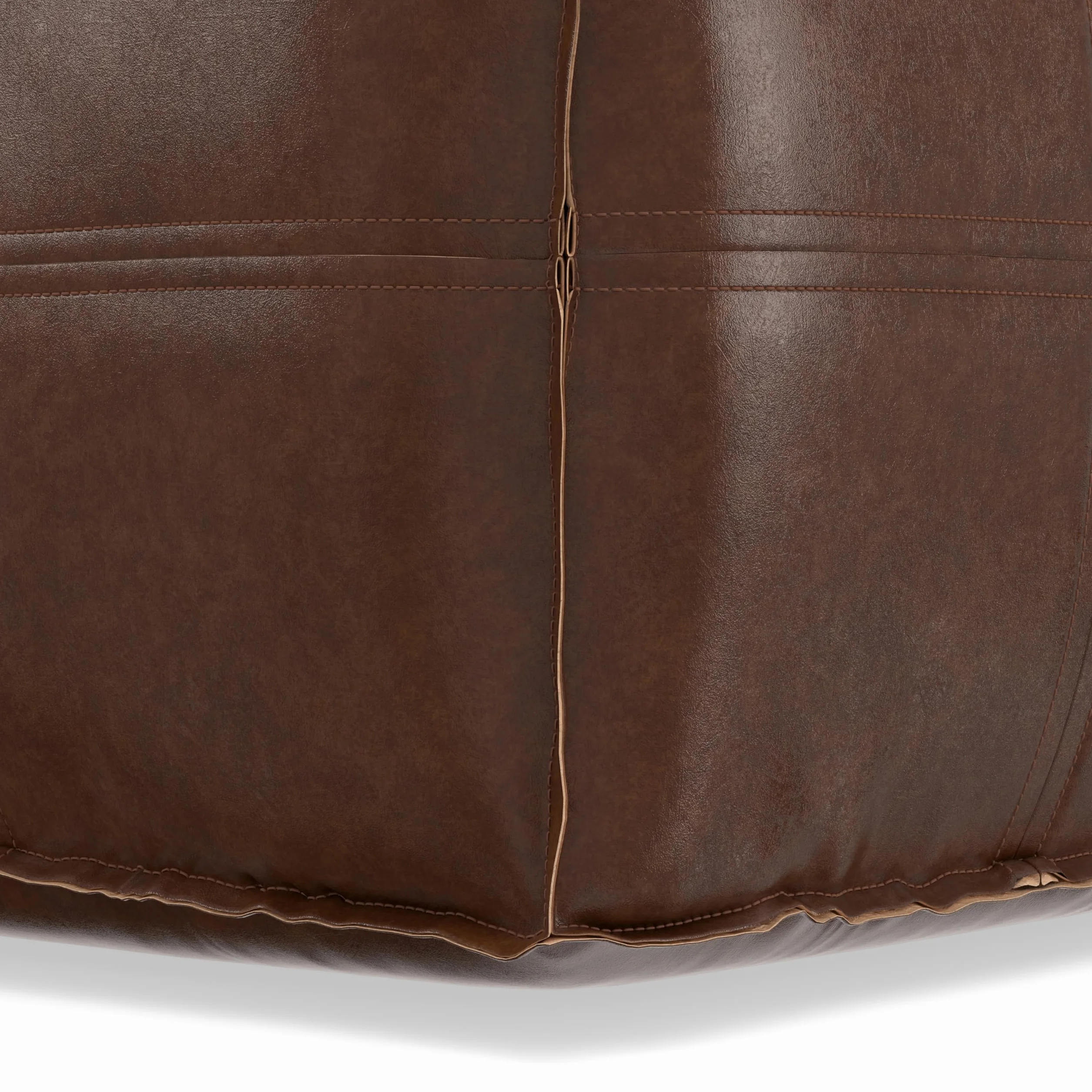 SIMPLIHOME Brody 24" Wide Pouf in Distressed Camel Brown Faux Leather