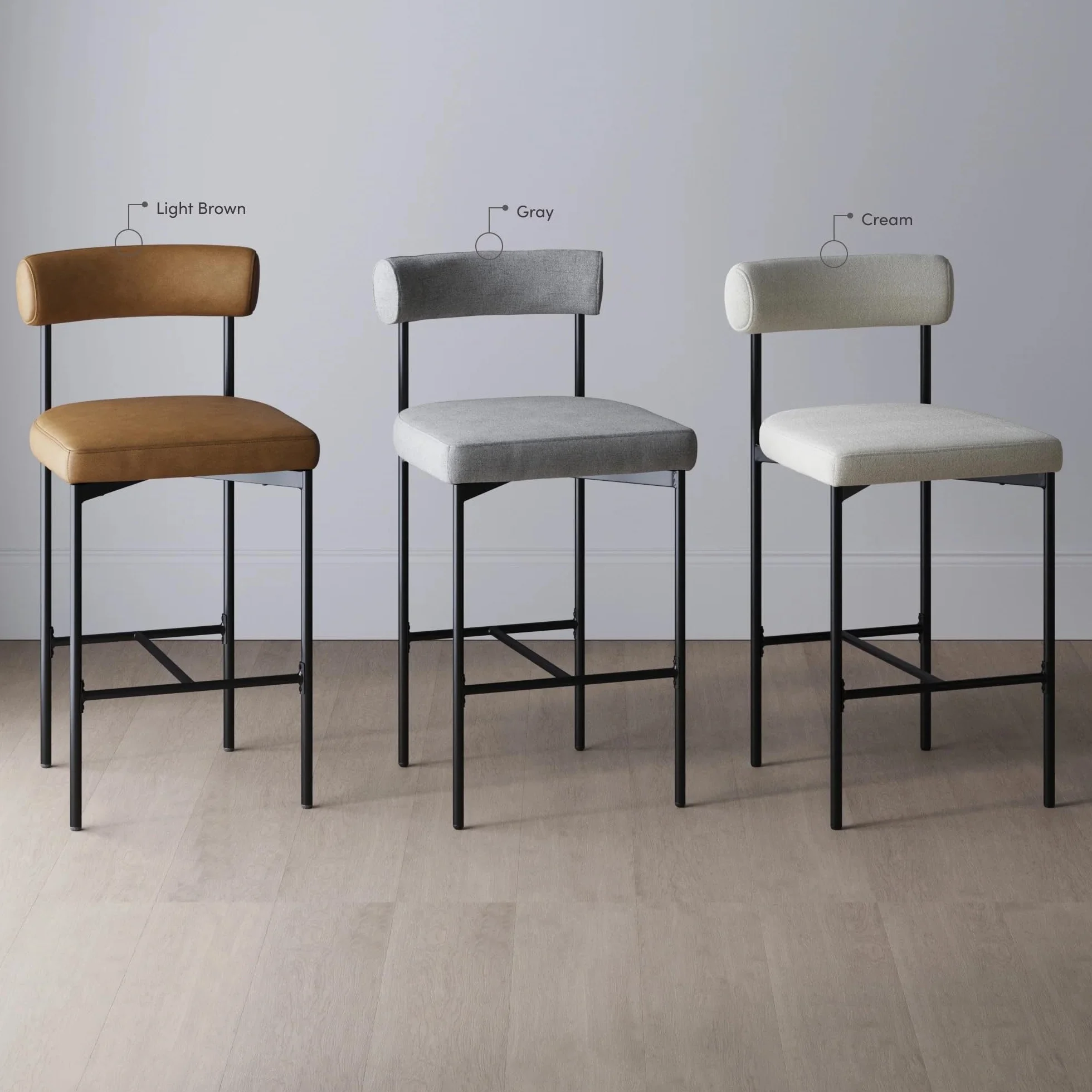 Nathan James Dahlia Counter Height Chair, Modern Barstool with Back, Mid-Century Metal Legs and Leather Padded Cushion for Kitchen, Island and Bars, Brown/Black