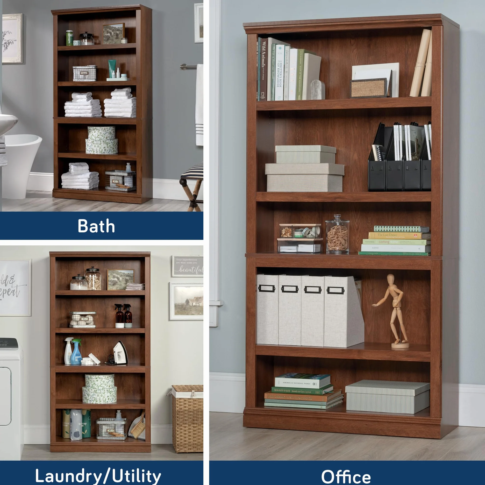 Sauder 5-Shelf Split Bookcase/ Book shelf, Oiled Oak finish