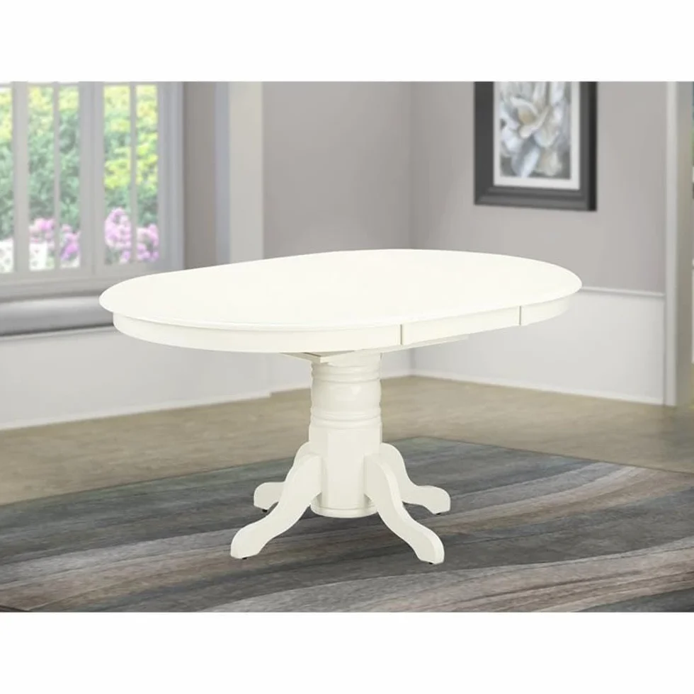East West Furniture AVT-LWH-TP Avon Dining Room Table - an Oval kitchen Table Top with Butterfly Leaf & Pedestal Base, 42x60 Inch, Linen White