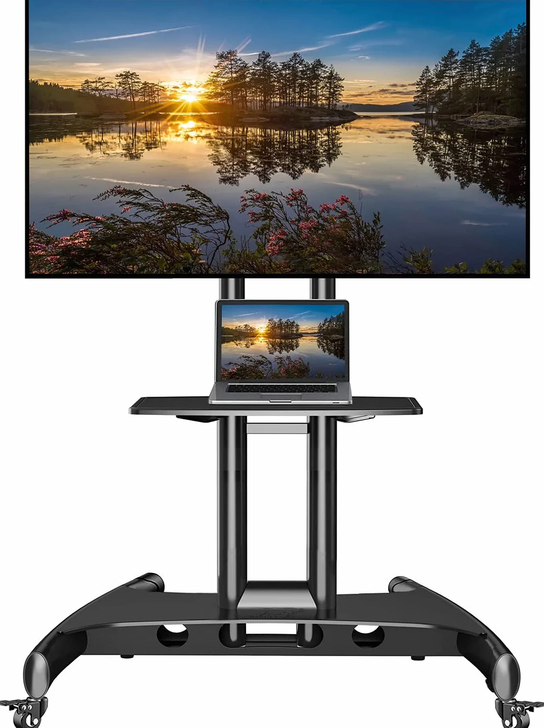 NB Mobile TV Cart, UL Listed, Rolling TV Stand with Wheels for 32 to 75 Inch LCD LED OLED Plasma Flat Panel Screens up to 100lbs (Black)