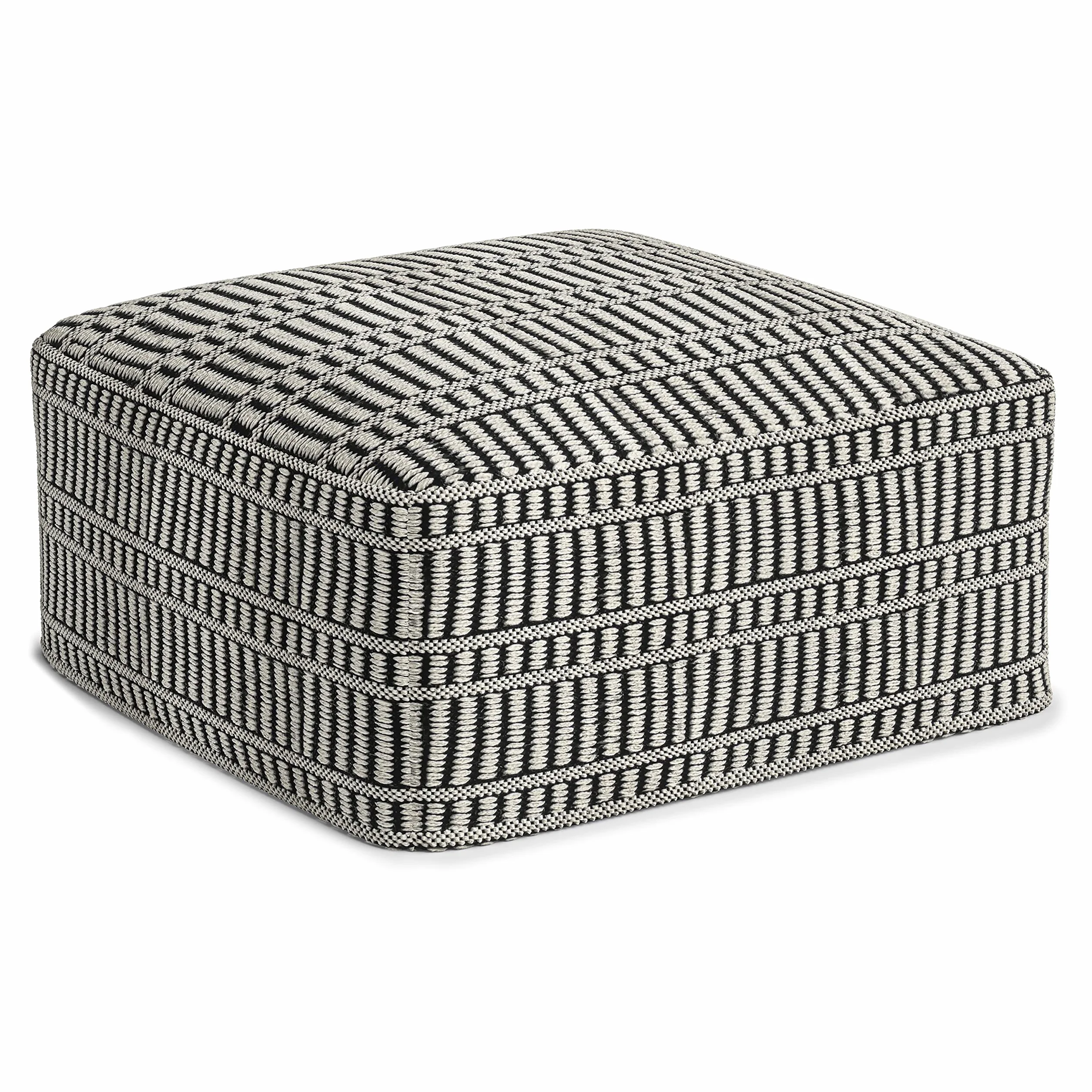 SIMPLIHOME Safford 20" Wide Square Pouf in Black/White PET Polyester