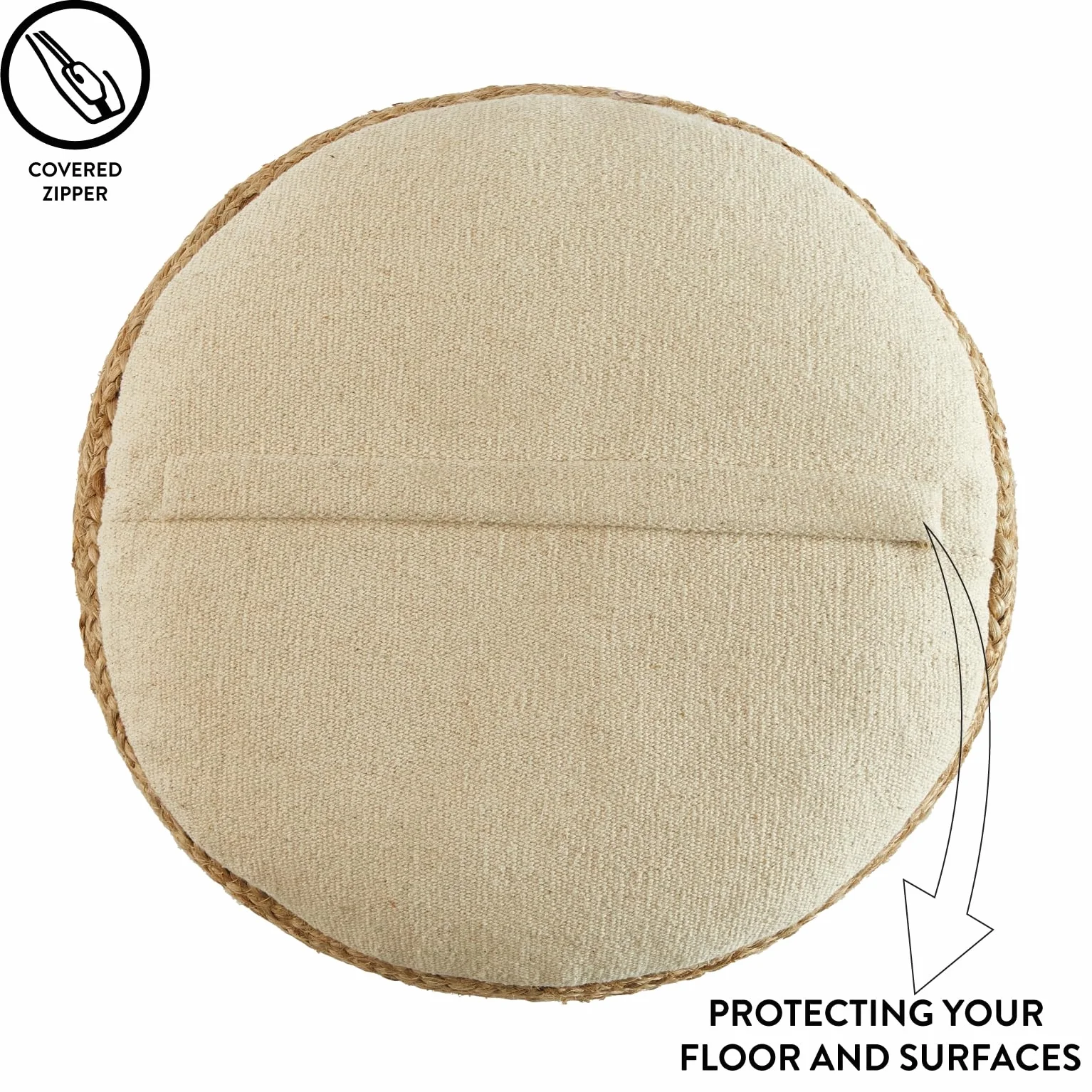 Urban Lifestyle Circular Natural Jute Braided Pouf Ottoman and Footrest, 18"x18"x10"H