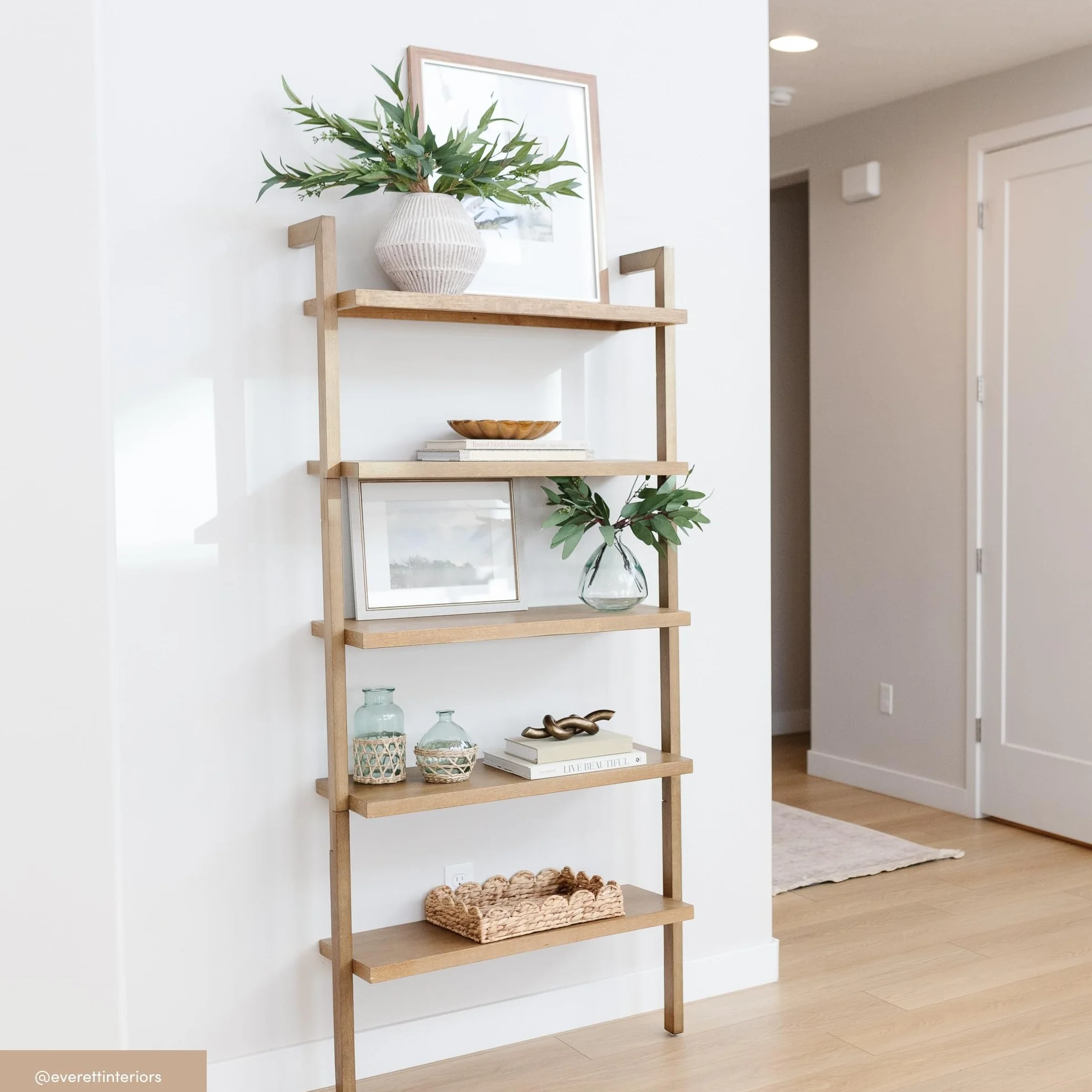 Nathan James Beacon 5 Tier Bookshelf, Wall Mounted Bookcase, Solid Wood Bookshelf in Wire Brushed Finish, Boho Rustic Bookcase
