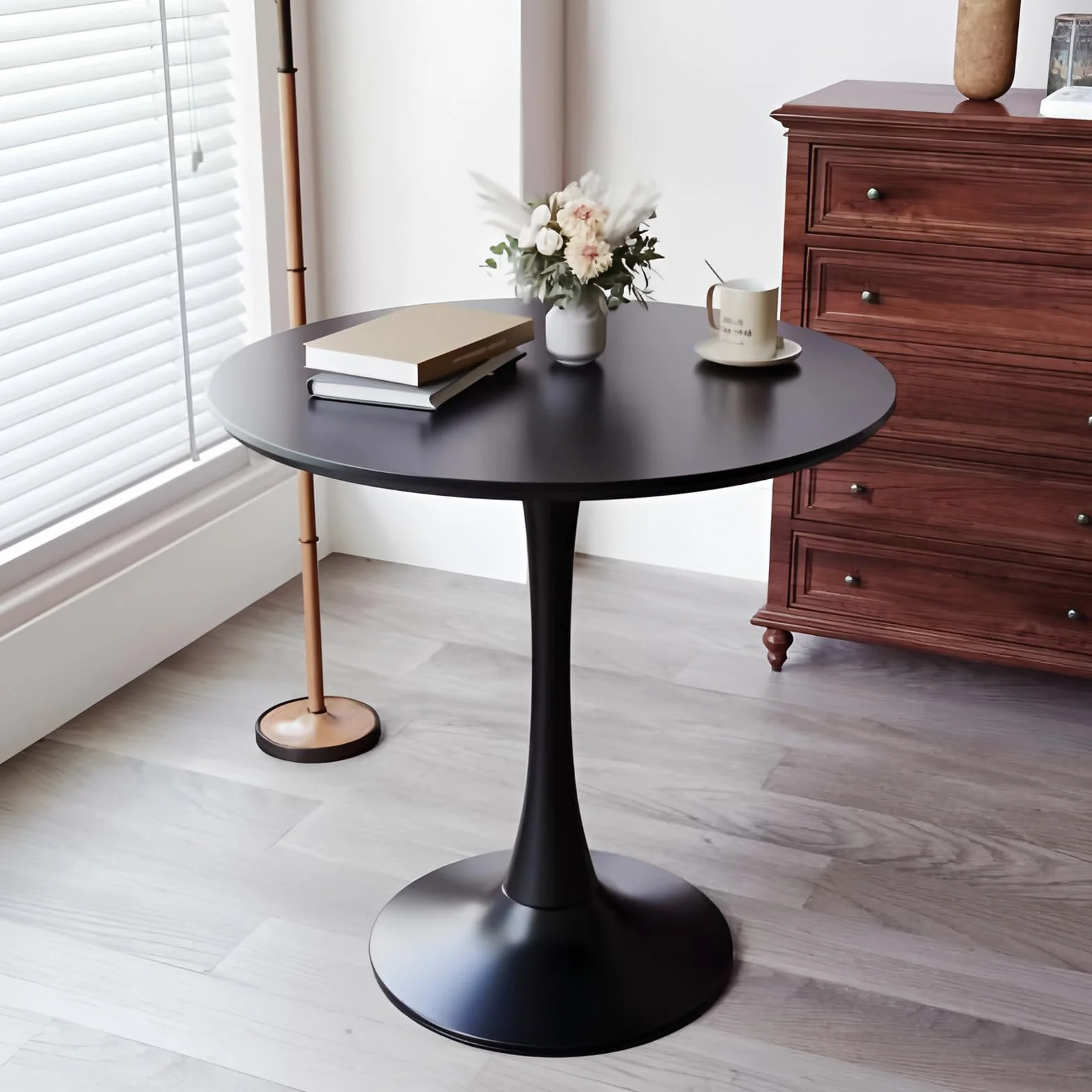 24 inch Small Round Dining Table for 2-4 People, Mid Century Modern Wood Tulip Table for Kitchen, Living Room, Restaurant, Office, Cafe, Black