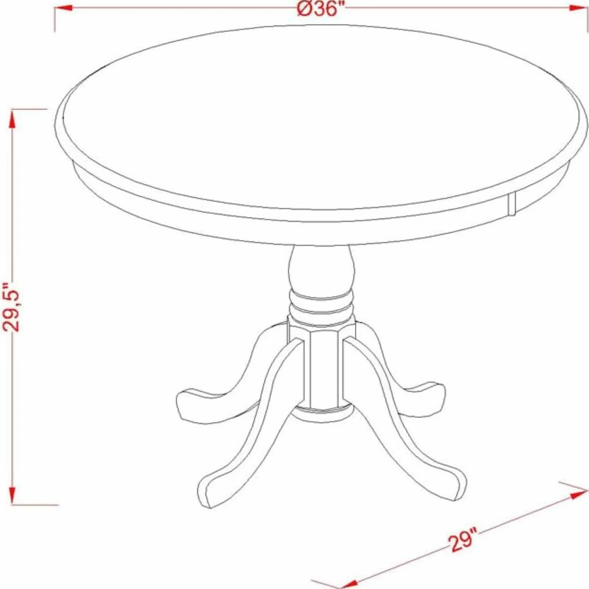 East West Furniture AMT-WLW-TP Antique Kitchen Dining Table - a Round Wooden Table Top with Pedestal Base, 36x36 Inch, Walnut & Linen White