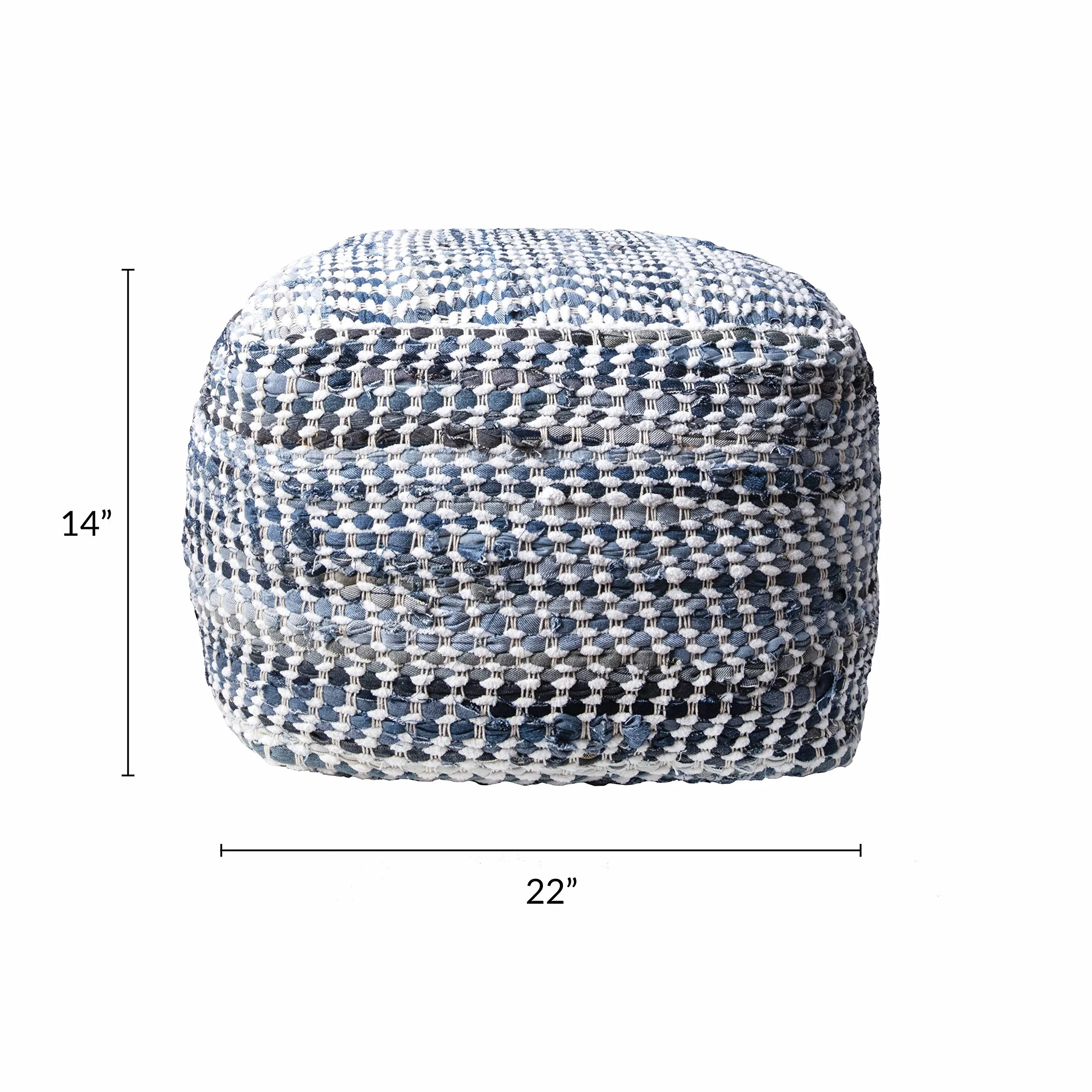 nuLOOM Seville Handmade Denim Textured Filled Ottoman Pouf