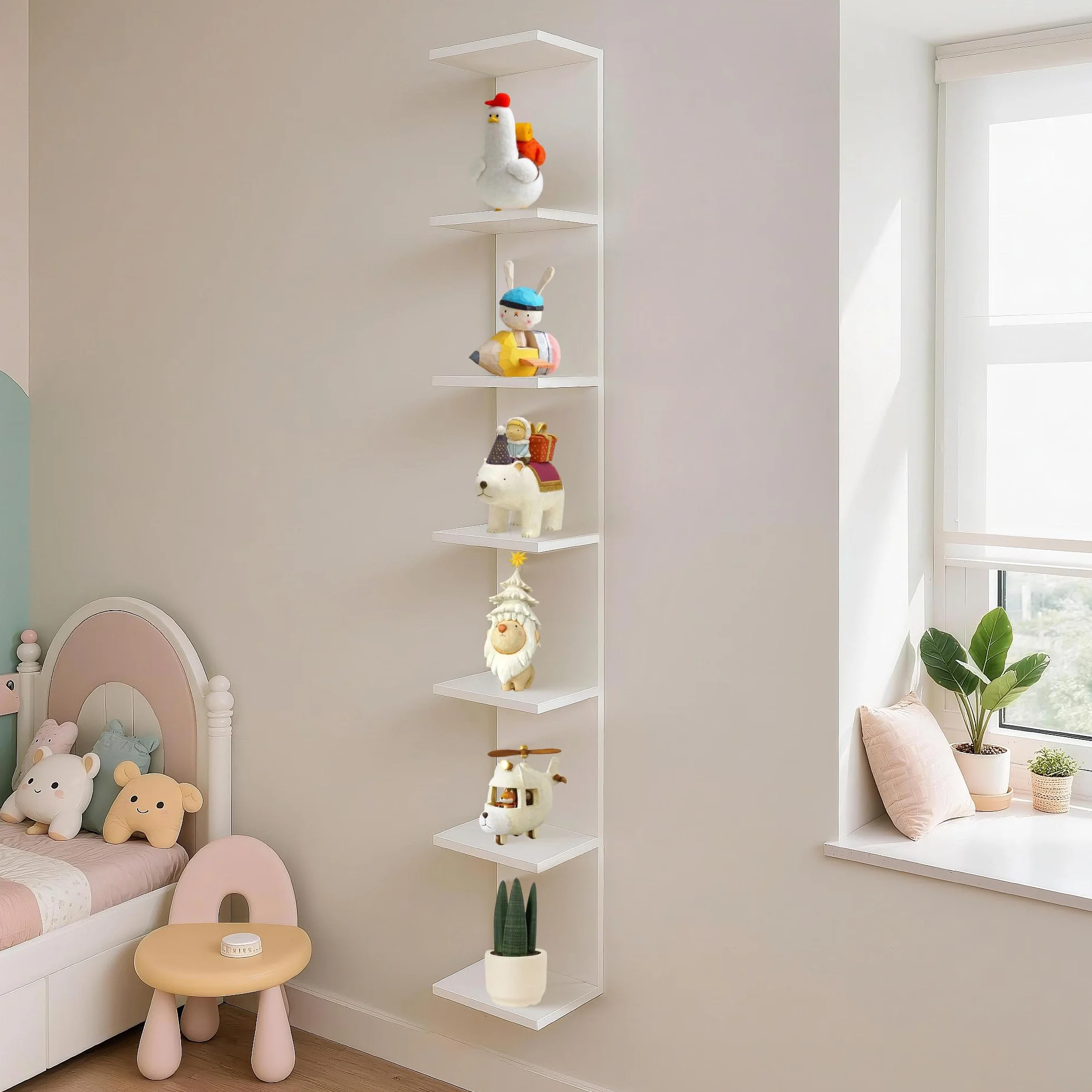 7 Tier Wall Shelf Unit,Vertical Column Floating Storage Home Decor Organizer,White Lack Wall Shelf for Bedroom,Living Room,Office Decor(1 Pack)