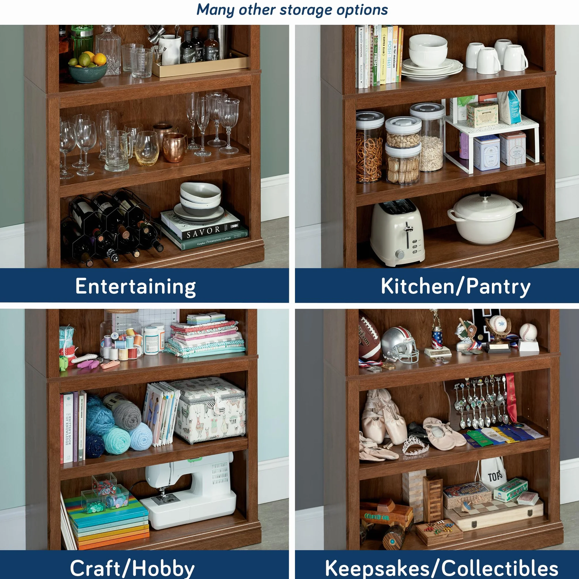 Sauder 5-Shelf Split Bookcase/ Book shelf, Oiled Oak finish