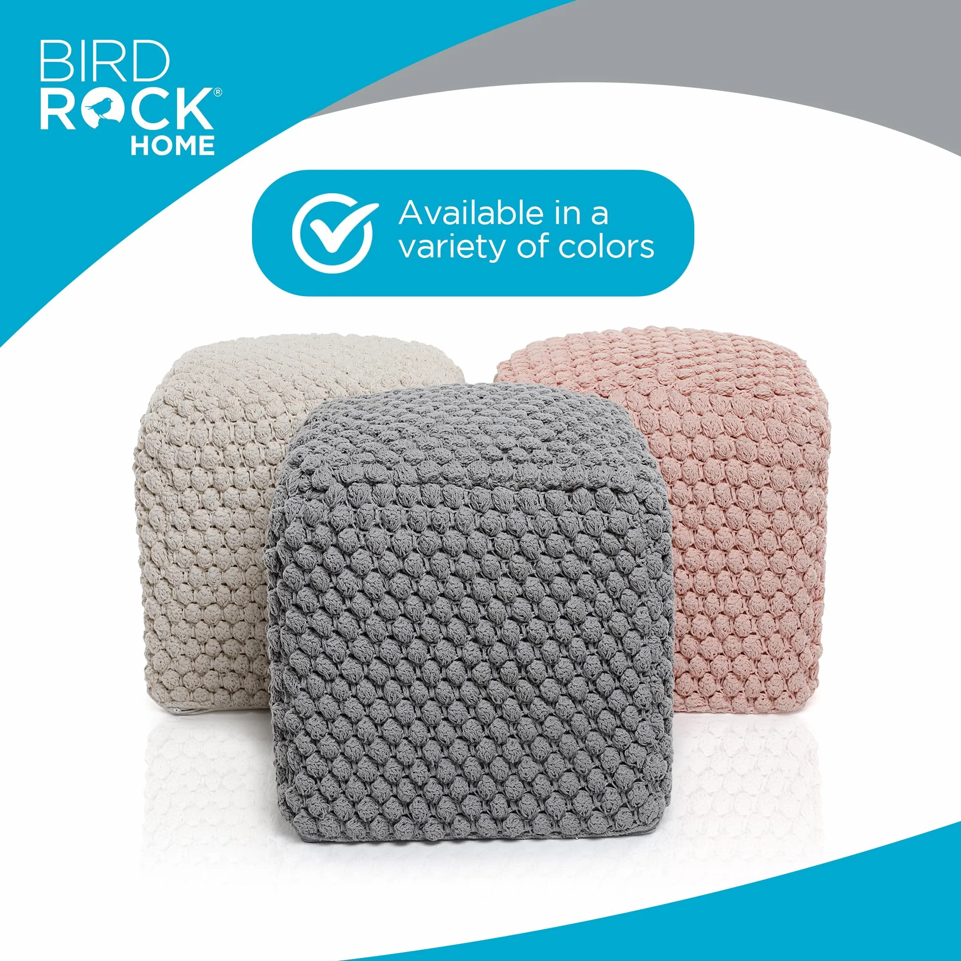 BIRDROCK HOME Square Pouf Ottoman Foot Rest - 18” Compact Comfortable Soft Cotton Knit Bean Bag Floor - Chair Foot Stool Seat for Living Room, Bedroom, or Kids Room (Dusty Rose Pink Bud)