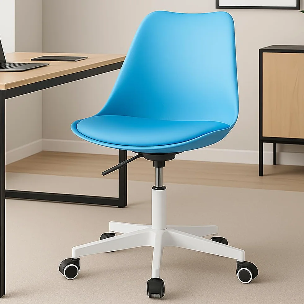 BAKAJI Ergonomic Modern Design Office Chair with Adjustable Height and High Density Padded Cushion, Swivel Seat with Castors, Ideal for Home, Study (Blue)