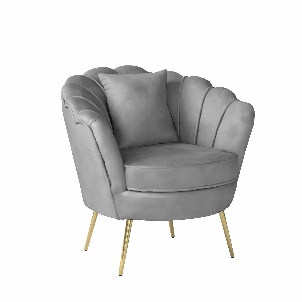 BAKAJI Armchair Relaxing Chair Cover Velvet Fabric Metal Legs Colour Gold Padded Modern Design Quilted Large Shell Backrest Size 8 x 77 x 84 cm (Grey)