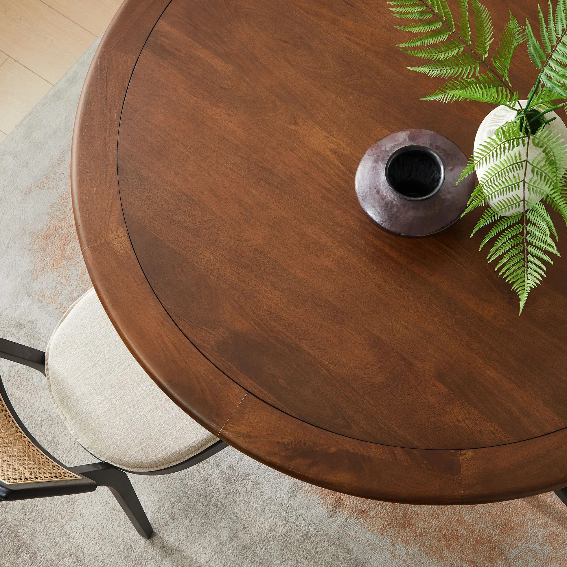 Modway Lippa 60 Inch Round Wood Dining Table with Metal Pedestal in Brass Walnut - Modern Industrial Dining Table for 6 People - Solid Wood Tulip Kitchen Table