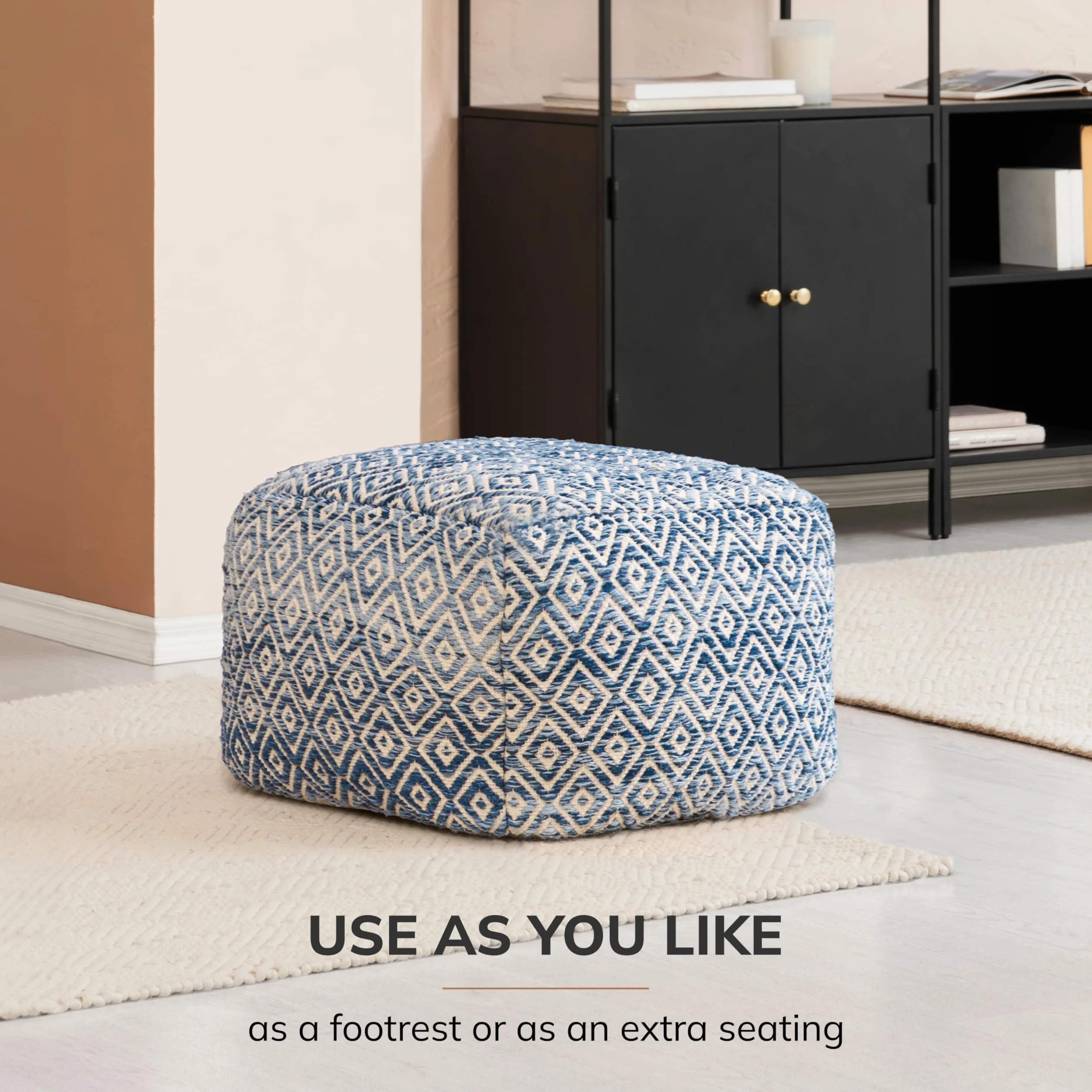 Anji Mountain Pouf Ottoman Foot Rest, Handmade Ottoman Pouf, Comfortable Foot Stool, Decorative Floor Seating for Living Room Decor, Bedroom & Home Décor Accent - Marine