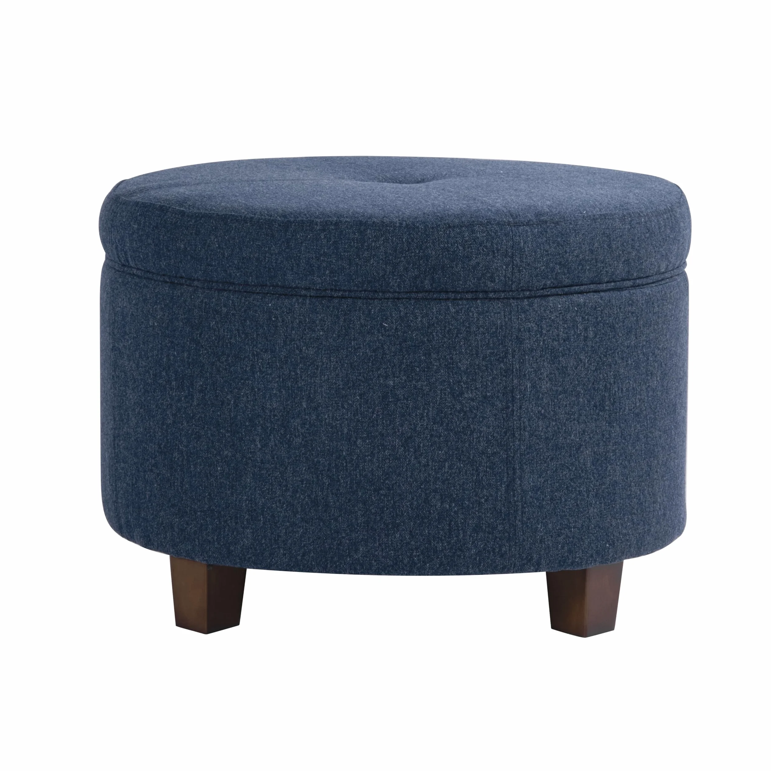 HomePop 24" Large Round Storage Ottoman - Blue Woven Fabric
