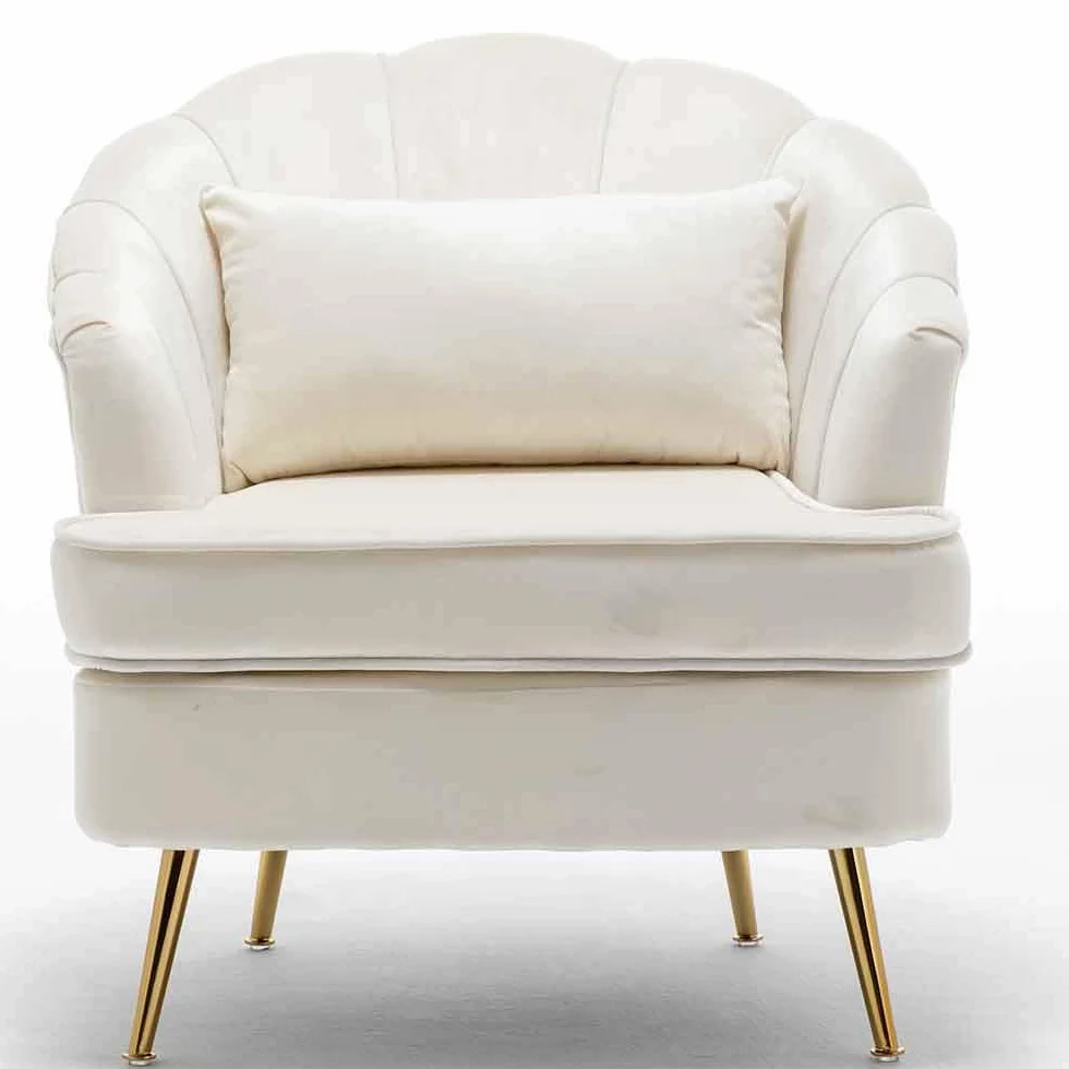 BAKAJI Relax Chair Cover Fabric Structure Wood and Metal Legs Gold Upholstered Modern Design Quilted Large Backrest Size 80 x 78 x 82 cm (Beige)