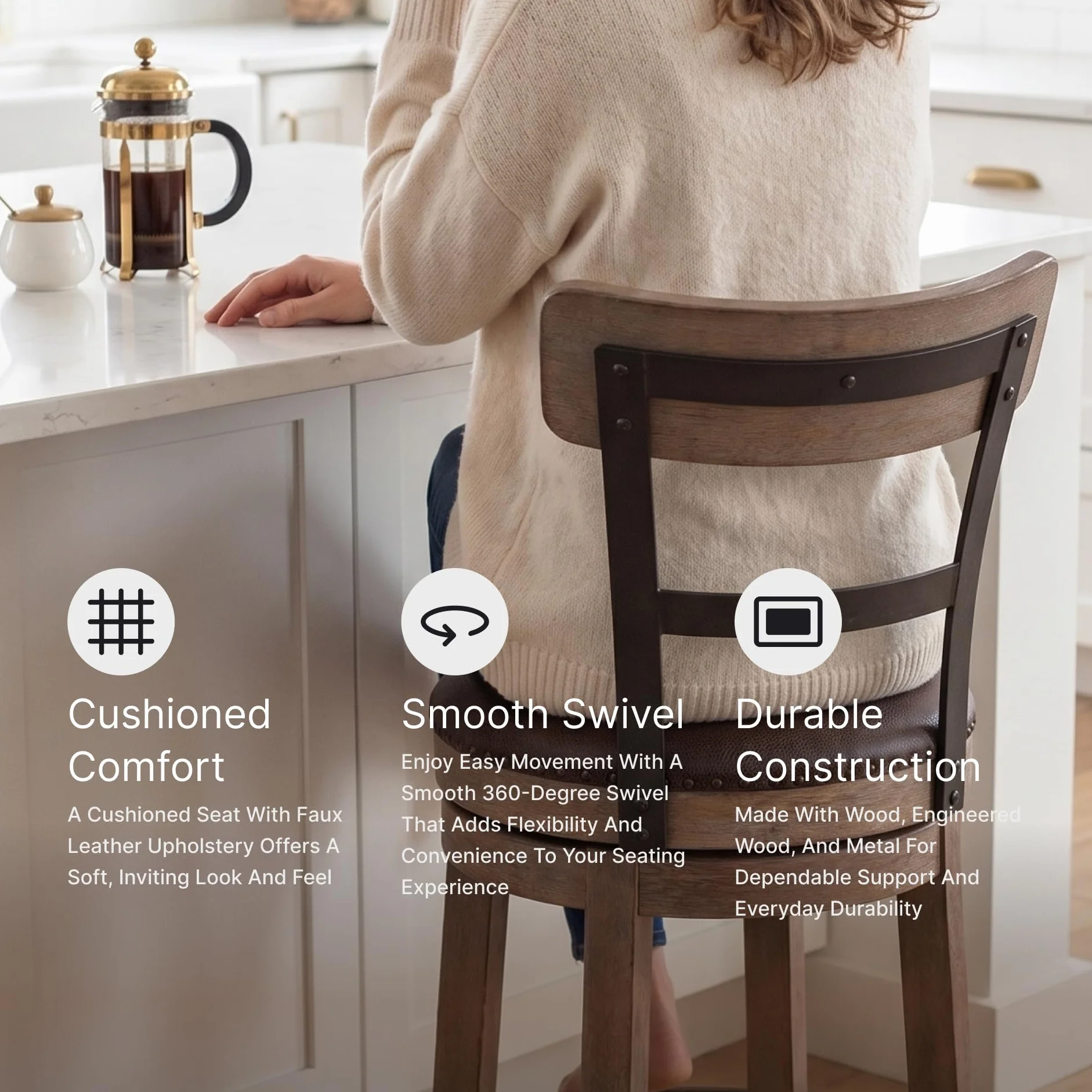 Signature Design by Ashley Pinnadel Counter Height Swivel Bar Stool, Brown