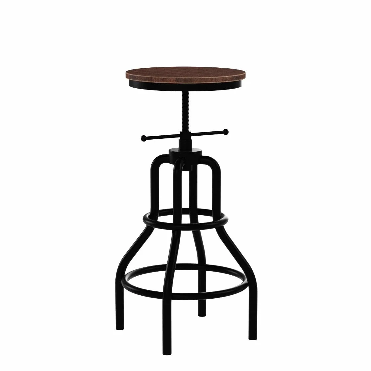Vintage Industrial Bar Stool-Rustic Swivel Barstools-Round Wood Metal Base-Kitchen Counter Height Adjustable Pipe Stool-Cast Steel Chairs 20-27 Inch (Set of 2)