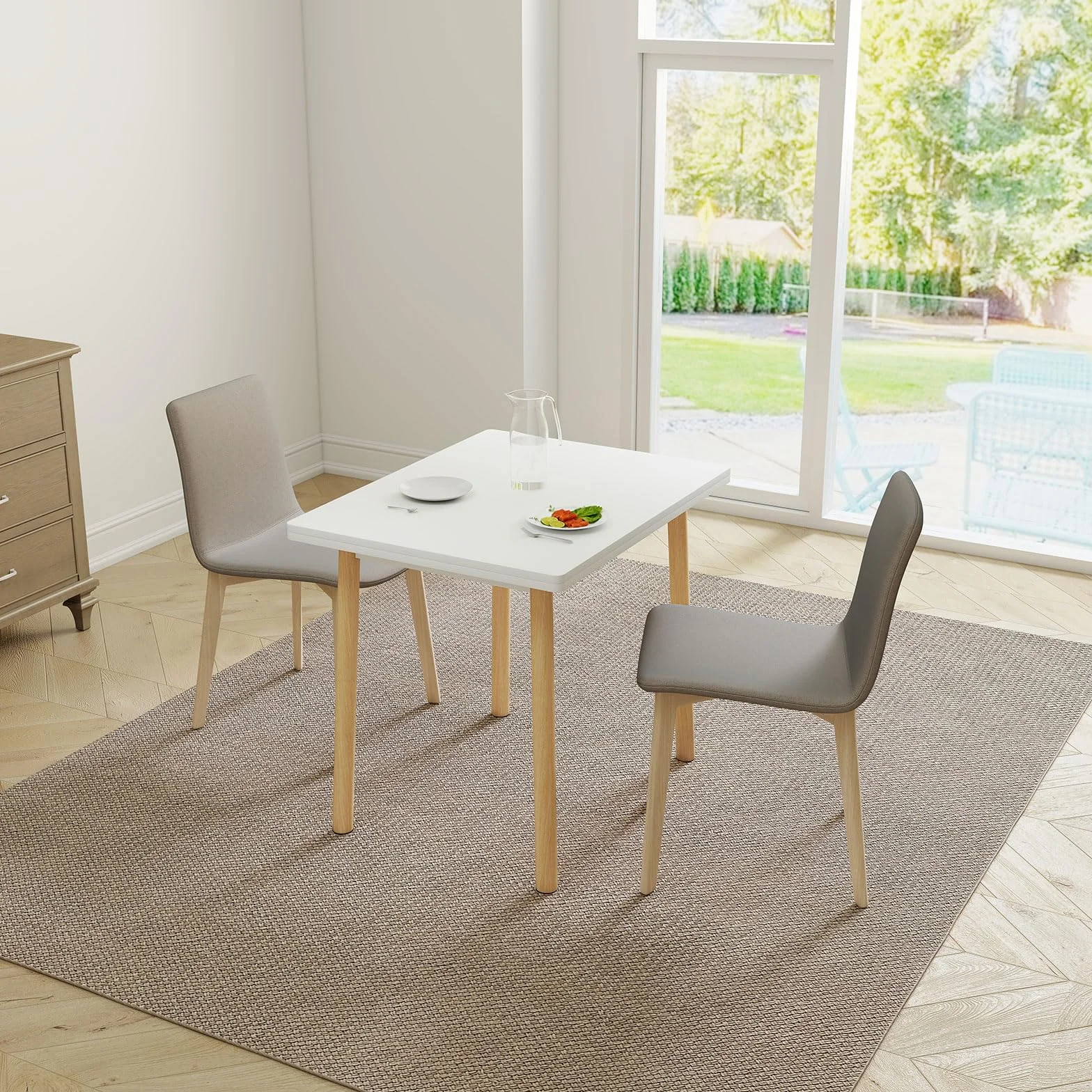 47" Wooden Foldable Kitchen Table Dining Table Rotating Table 4-6 People