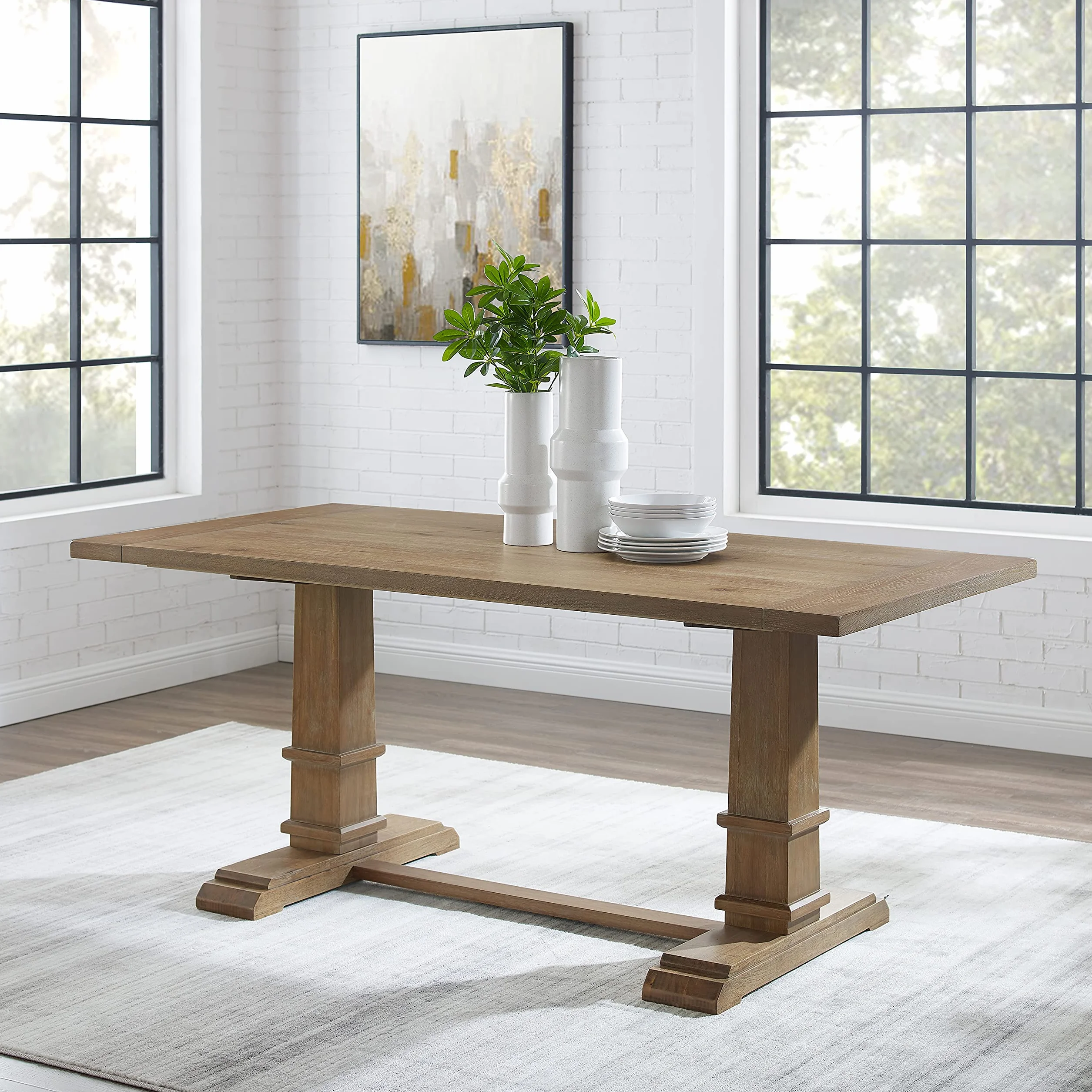 Crosley Furniture Joanna Modern Farmhouse Wood Dining Table, Rustic Brown