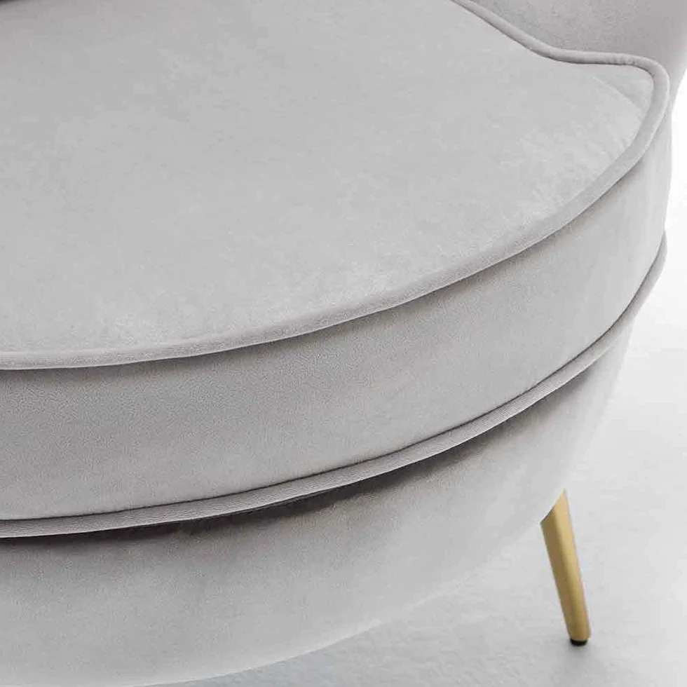 BAKAJI Armchair Relaxing Chair Cover Velvet Fabric Metal Legs Colour Gold Padded Modern Design Quilted Large Shell Backrest Size 8 x 77 x 84 cm (Grey)