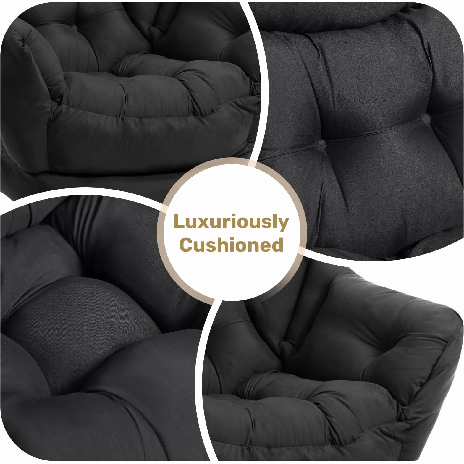 HollyHOME Lazy Chair with Foldable Ottoman, Accent Comfy Lounge Armchair and Folding Footrest Stool, Leisure Sofa Reading Chair and Footstool for Living Room, Bedroom, Dorm,Peachskin Fabric Black