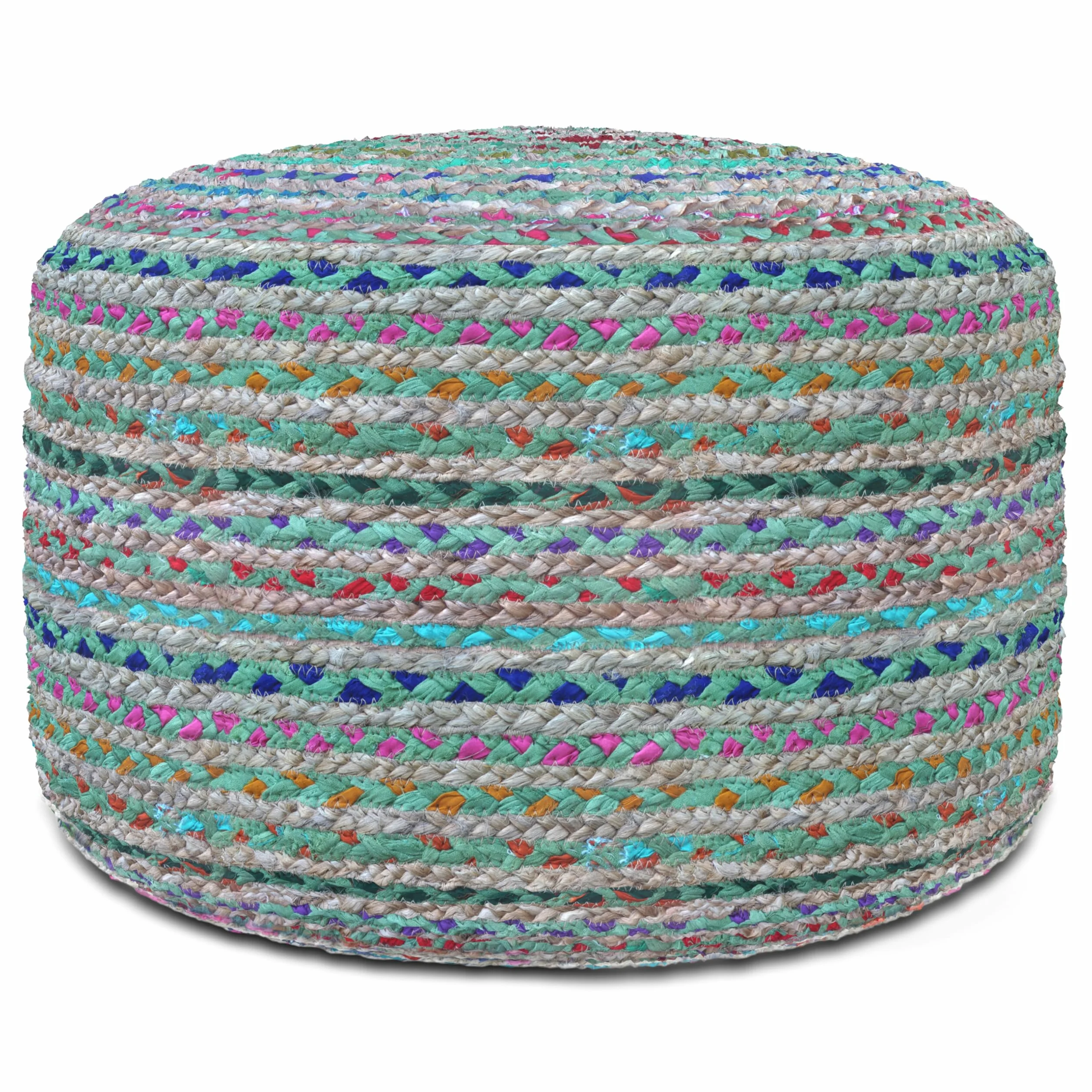 SIMPLIHOME Morden 18" Wide Square Pouf in Camel Brown Genuine Leather