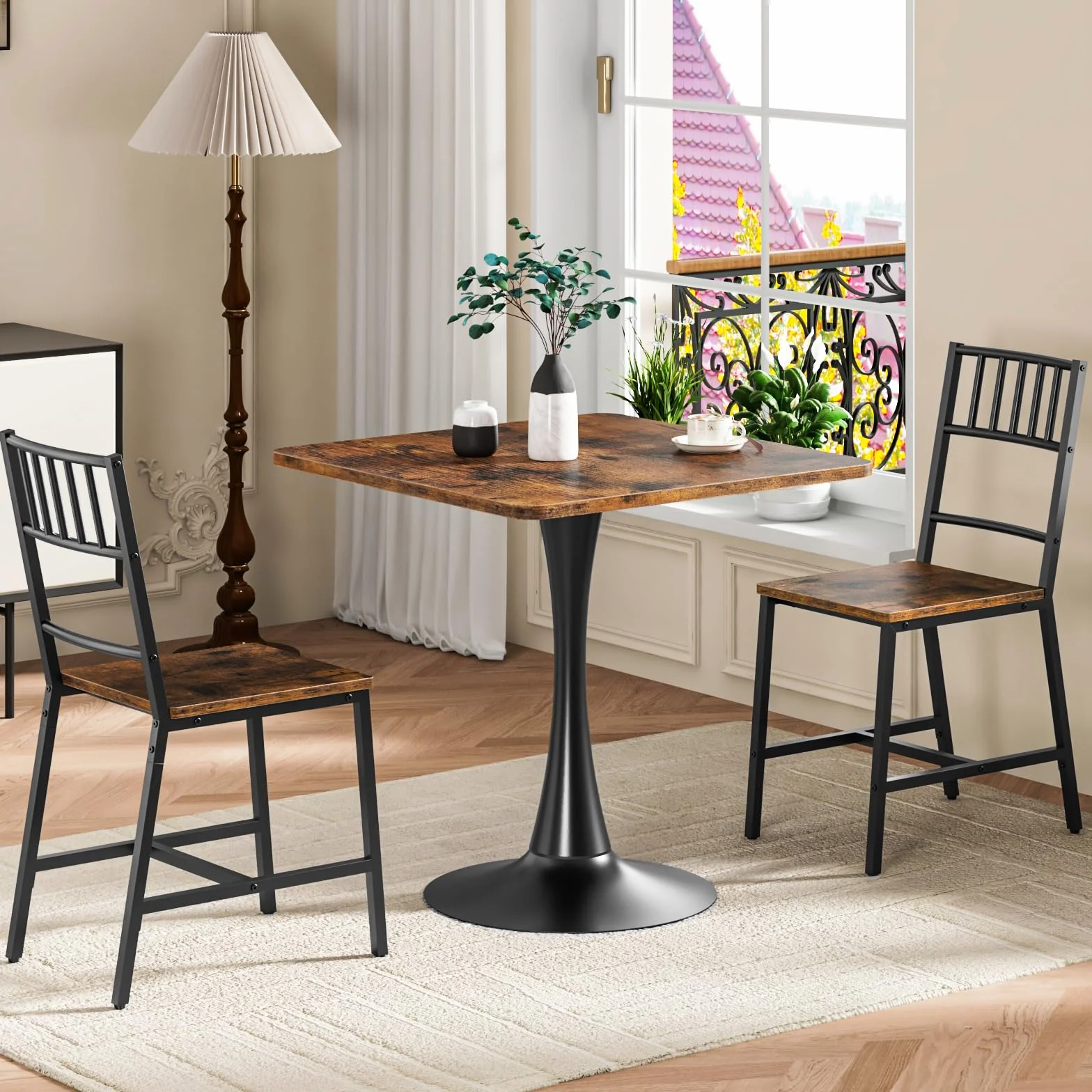 HOOBRO Dining Table, Square Dining Table for 2, 27.6" Dining Room Table for Small Spaces, Tulip Kitchen Table, Anti-Slip Heavy Base, Easy to Assemble, for Living Room, Kitchen, Rustic Brown BF18CZ01