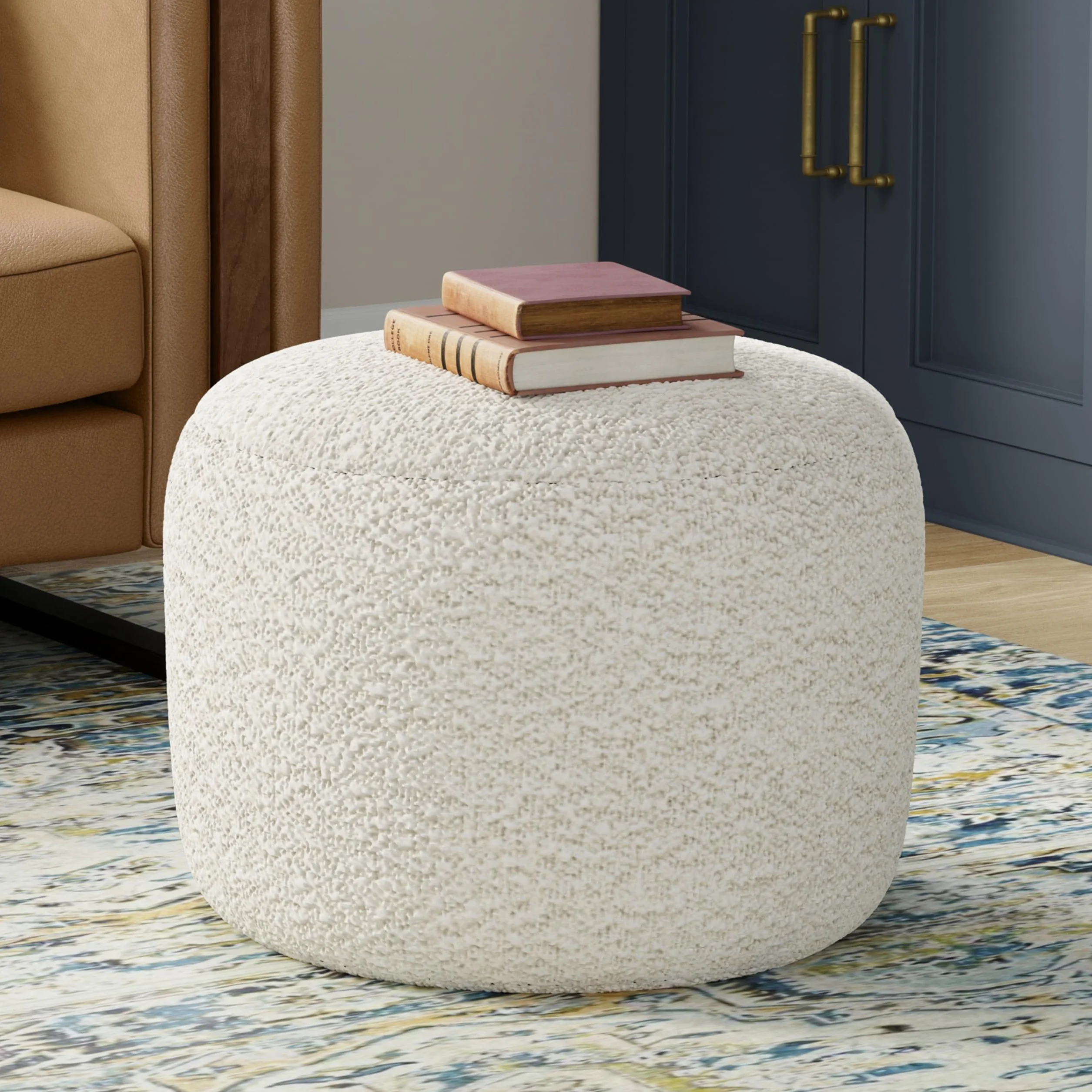 SIMPLIHOME Clay 18" Wide Cube Pouf in Grey/Natural Cotton