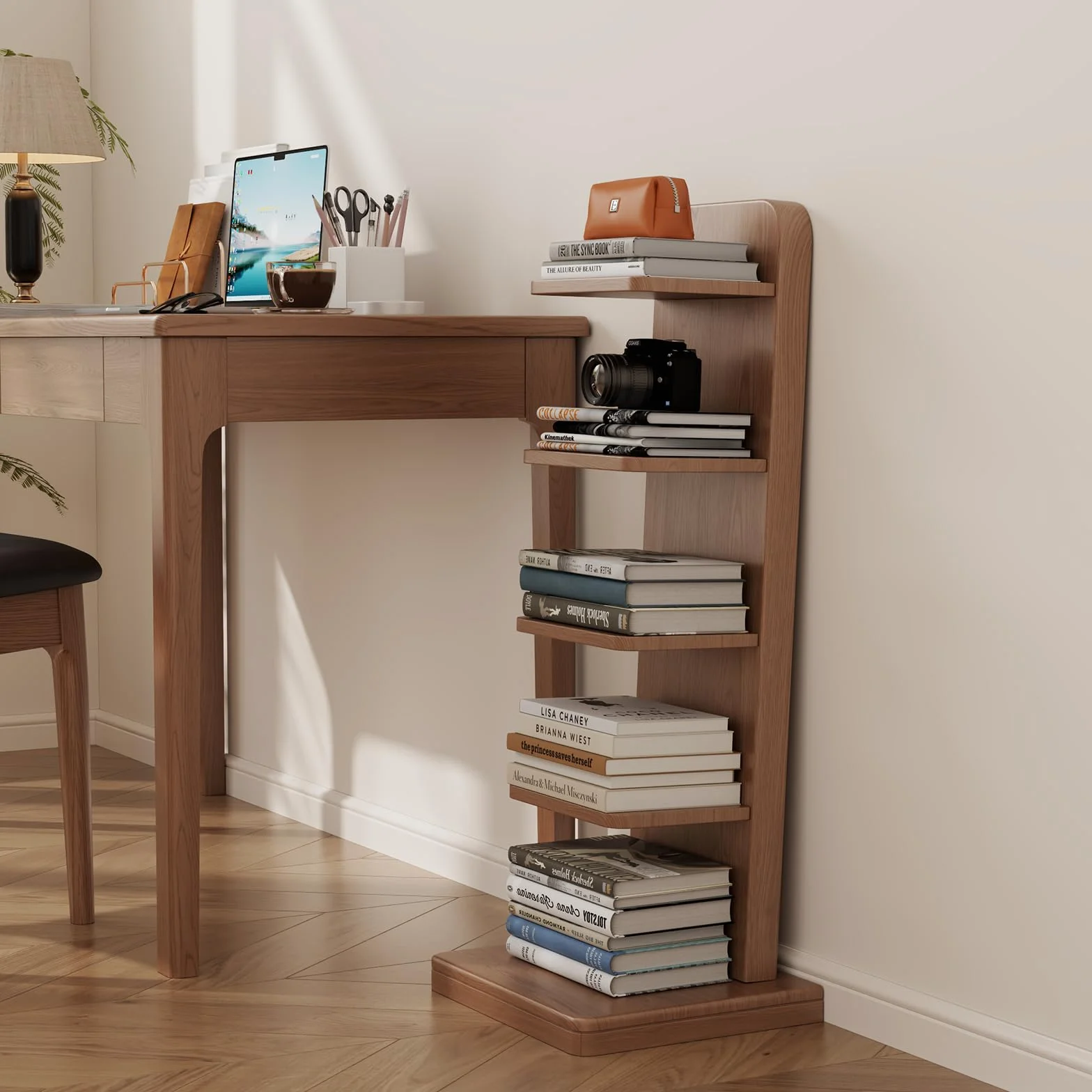 WoodsWhisper Solid Wood 5-Tier Narrow Bookshelf Small Spaces Open Storage | Solid Wood | Narrow Design | 5 Tier Storage | Anti-Tip | Easy Assembly