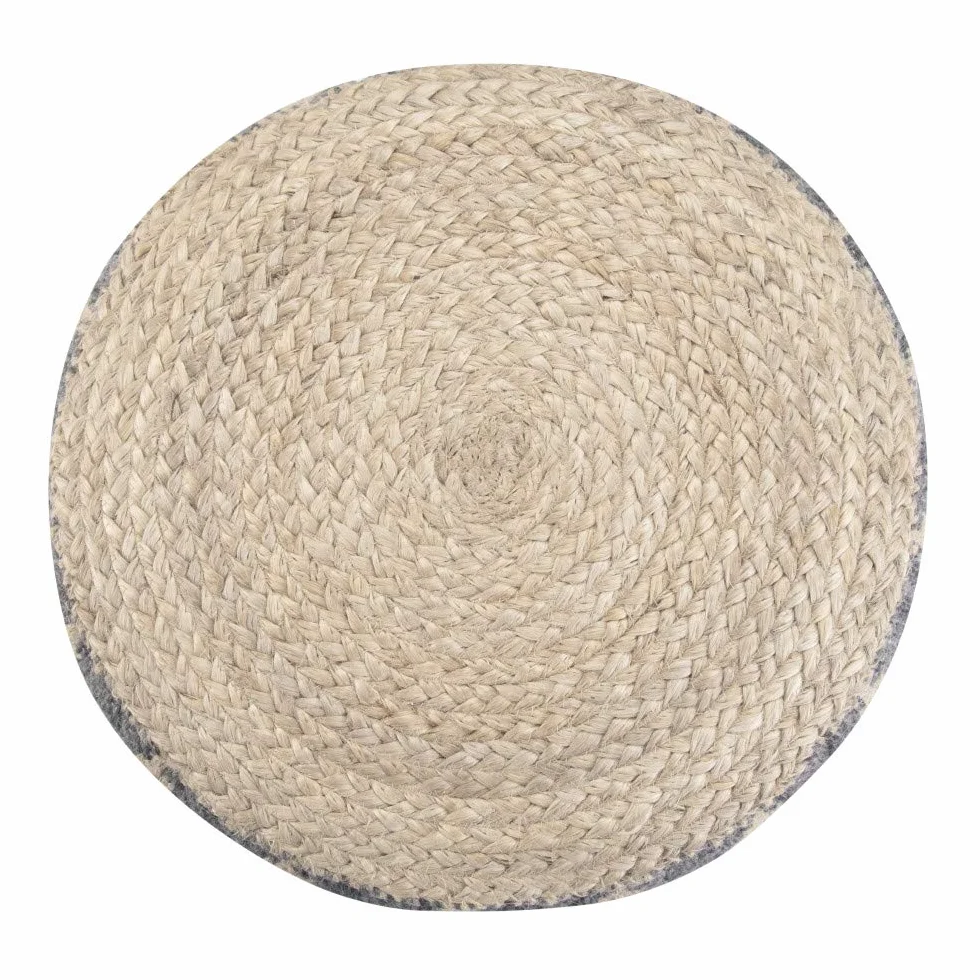 SIMPLIHOME Edgeley 18" Wide Round Pouf in Grey/Natural Jute and Cotton