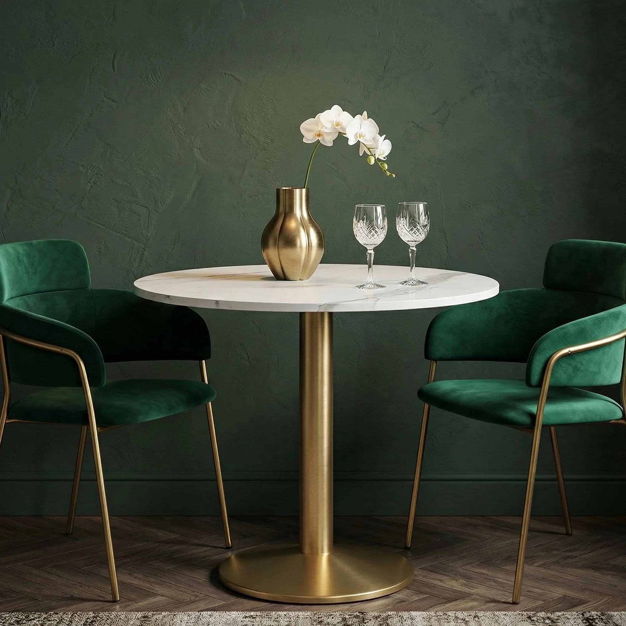 30 Inch Round Dining Table, Modern Tulip Bistro Table with White Faux Marble Top and Weighted Gold Pedestal Base, Small Kitchen Table for 2-4 People, Mid Century Style for Dining Room, Cafe, Office