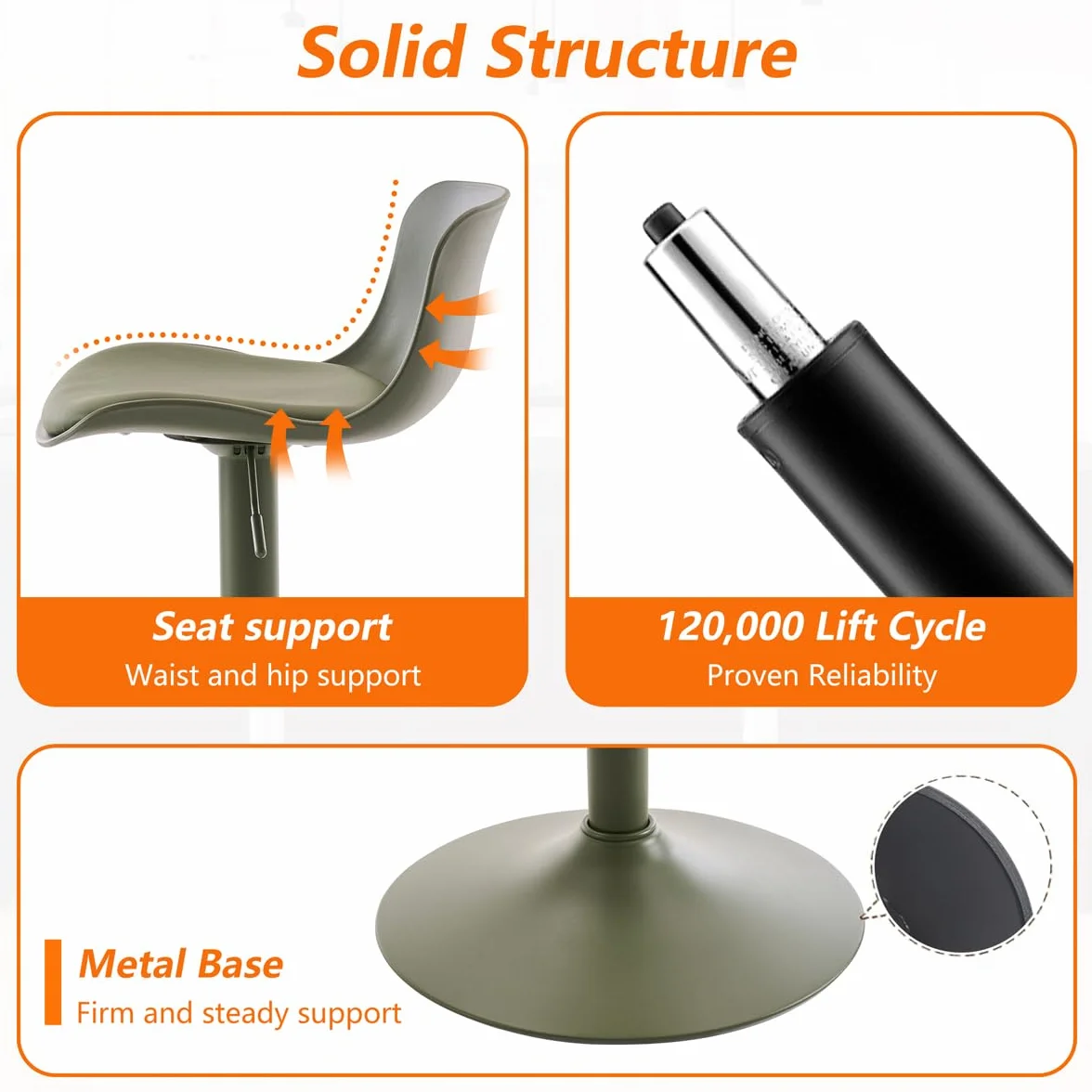Kidol & Shellder Adjustable Swivel Bar Stools Set of 2 Olive Green | Modern PU Leather barstools, Counter Height Stools with Back, Metal Base for Kitchen Island Home Bar, Green Bar Stool