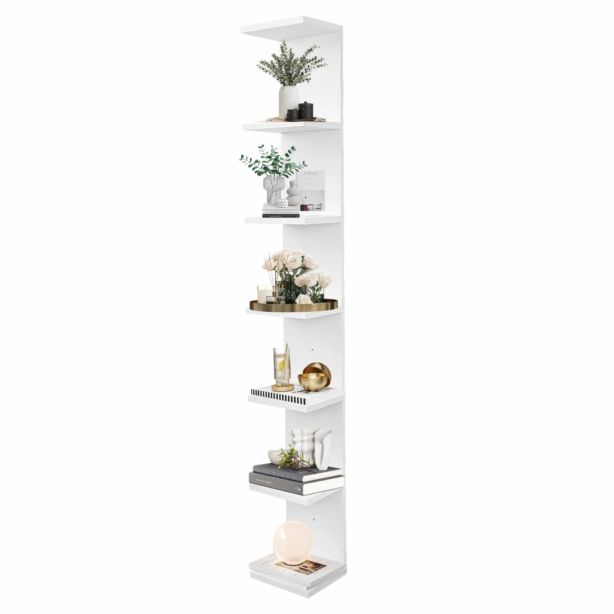 7 Tier Wall Shelf Unit,Vertical Column Floating Storage Home Decor Organizer,White Lack Wall Shelf for Bedroom,Living Room,Office Decor(1 Pack)