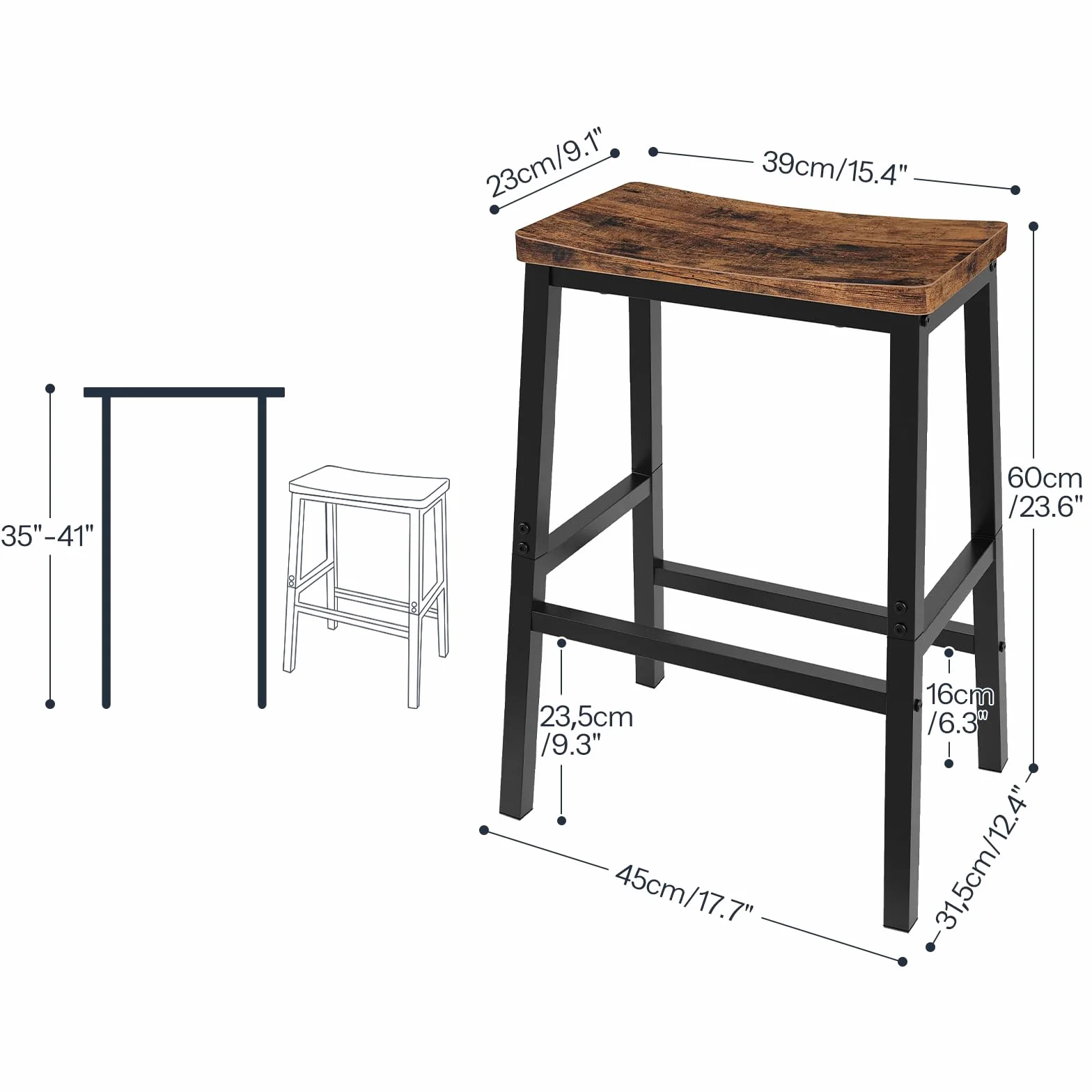 HOOBRO Bar Stools Set of 4, Counter Height Bar Stools, 23.6'' Bar Chairs, Saddle Stools with Footrests, Industrial Barstools for Dining Room, Kitchen, Bar, Rustic Brown and Black BF02MDP401
