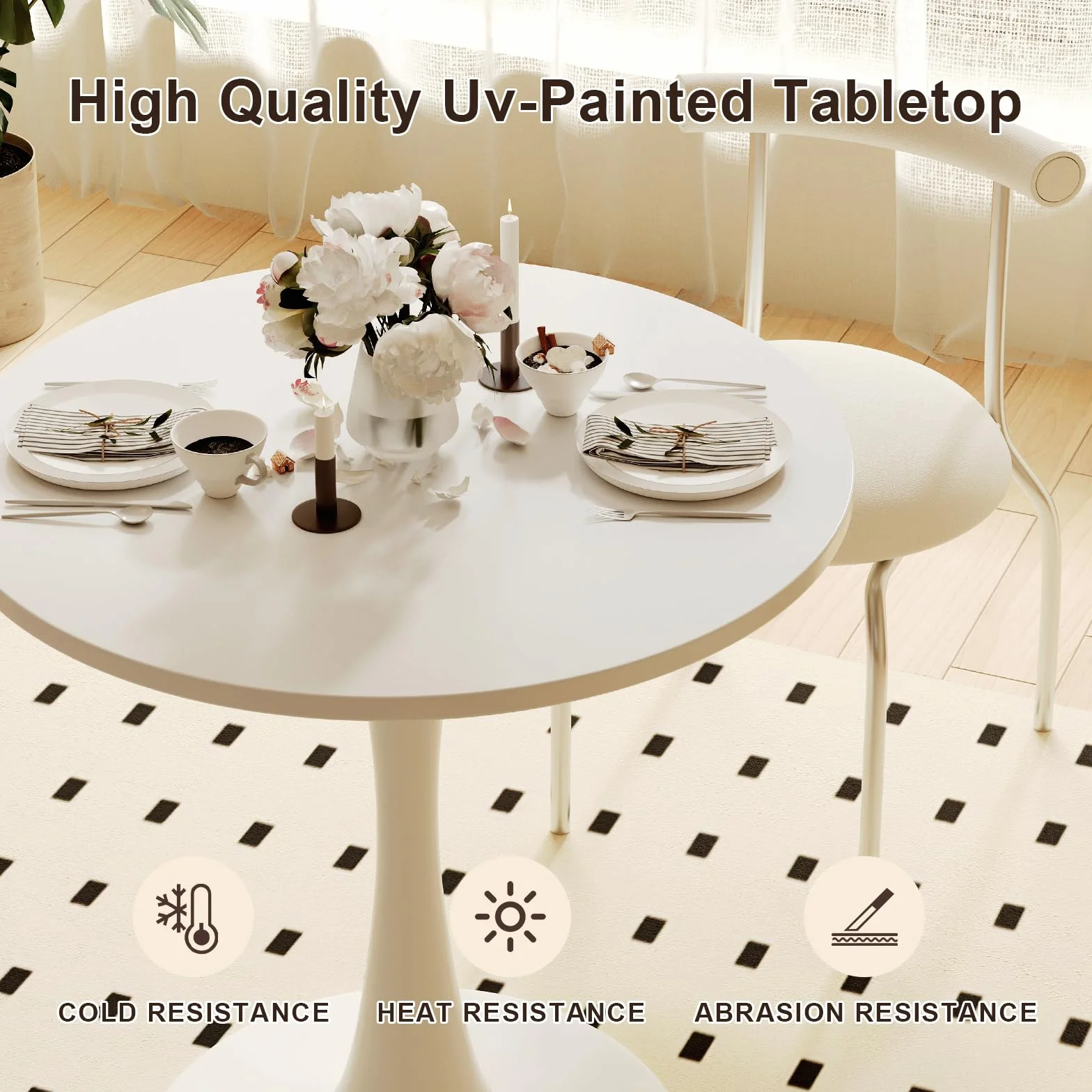 White Round Dining Table for 2 Person, 24 Inch Small Tulip Table with Pedestal for Living Room, Mid Century Modern Kitchen Tables for Office, Bistro, Pub, Bar, Wood Circle Cafe Tables,mesas de comedor