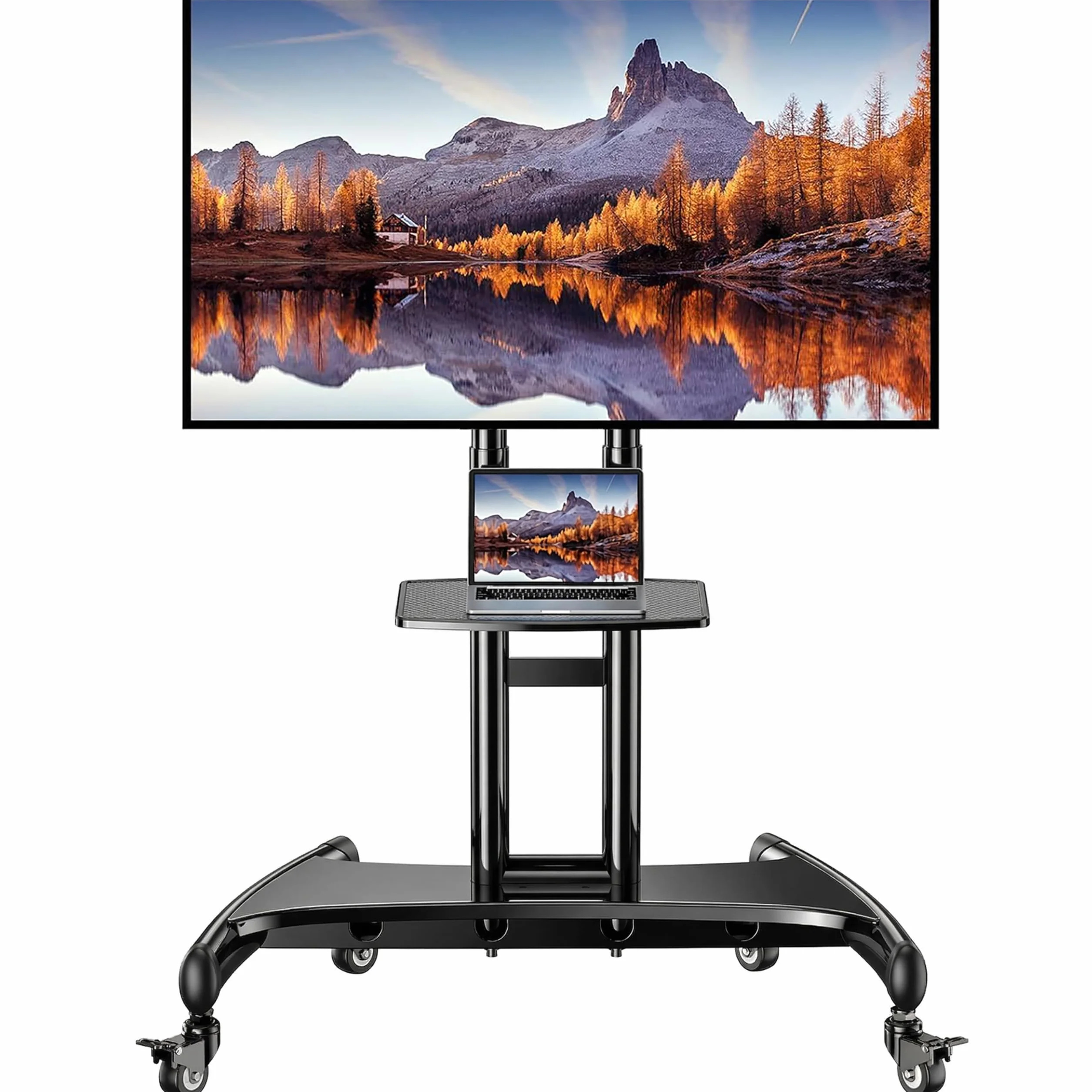 Perlegear Rolling TV Stand for 32-84 Inch TV, Mobile TV Cart up to 100lbs, Adjustable Height Outdoor TV Cart with Heavy-Duty Base, VESA 600x400mm, Portable TV Stand on Wheels for Livingroom PGTVMC05-1