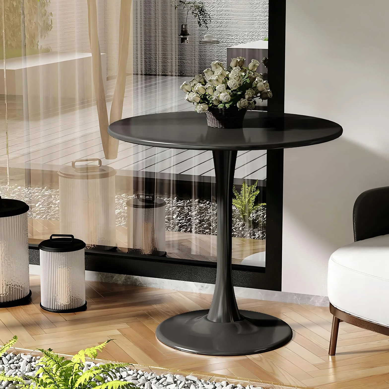 24 inch Small Round Dining Table for 2-4 People, Mid Century Modern Wood Tulip Table for Kitchen, Living Room, Restaurant, Office, Cafe, Black