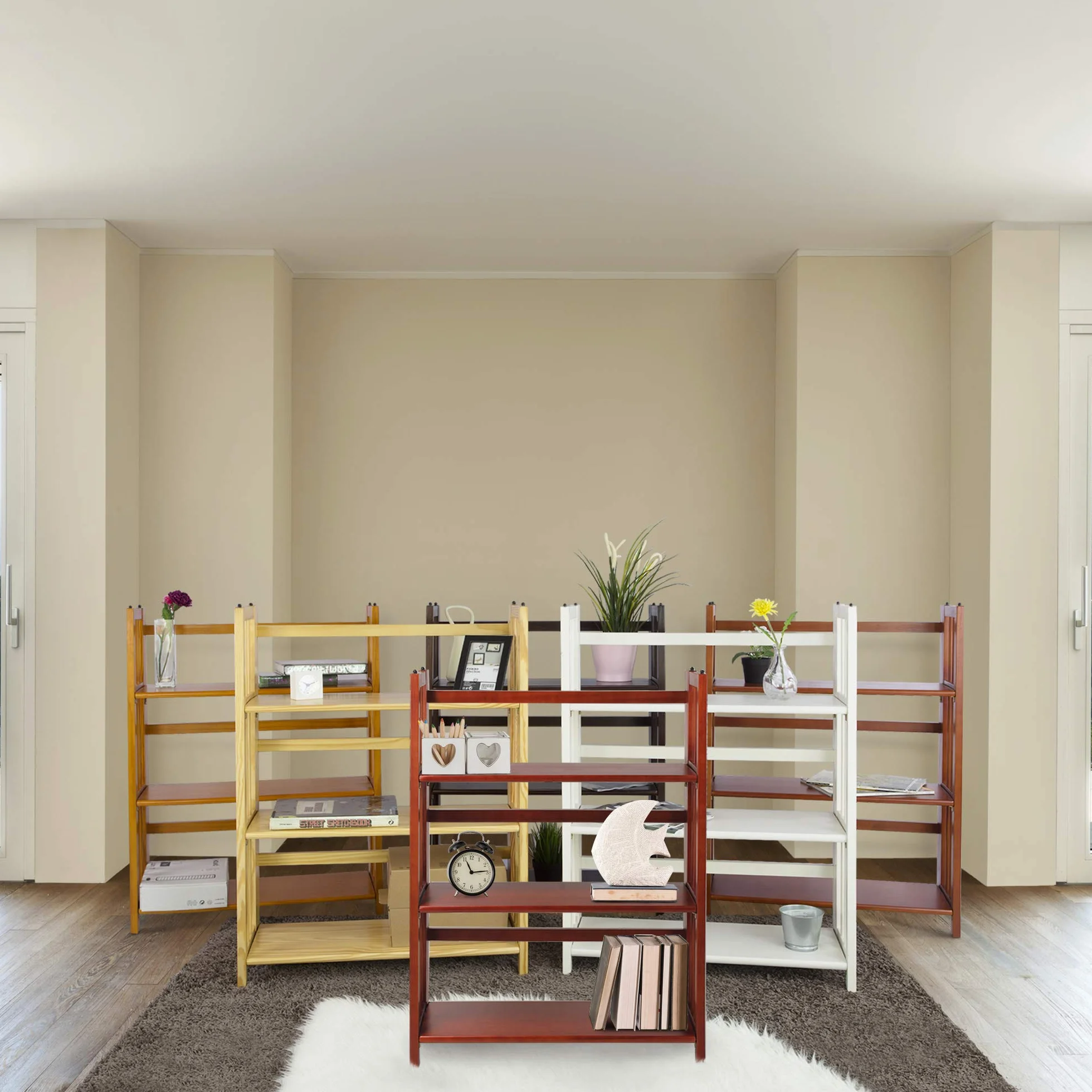 Casual Home 3-Shelf Folding Stackable Bookcase (27.5" Wide)-Walnut