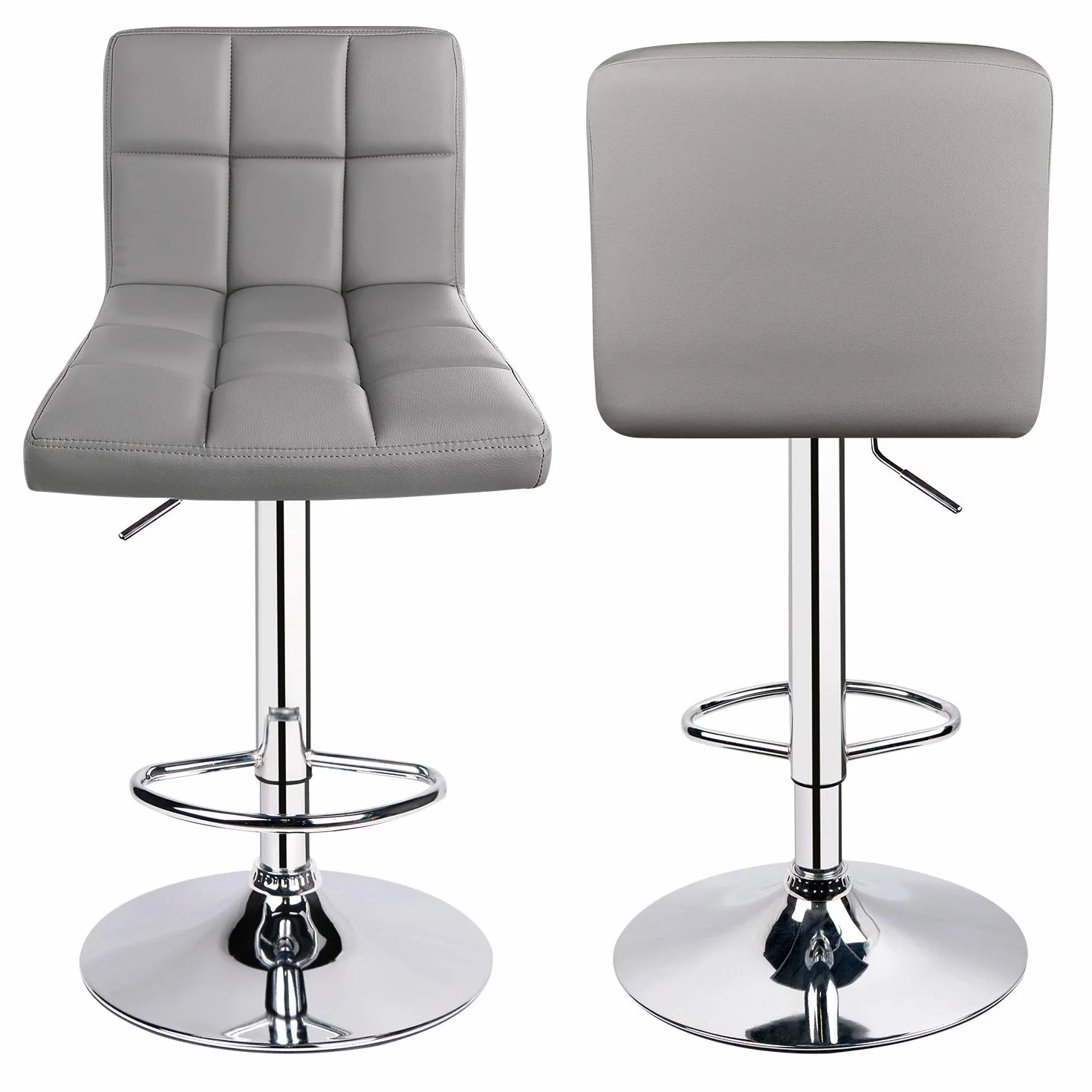 Leopard Bar Stools, PU Leather Bar Stool with Back, Set of 2, Light Grey | 24.5"-32.5" Adjustable, 250Lbs Capacity, Fits Home Kitchen Island & Bar, Fits Counter & Bar Heights