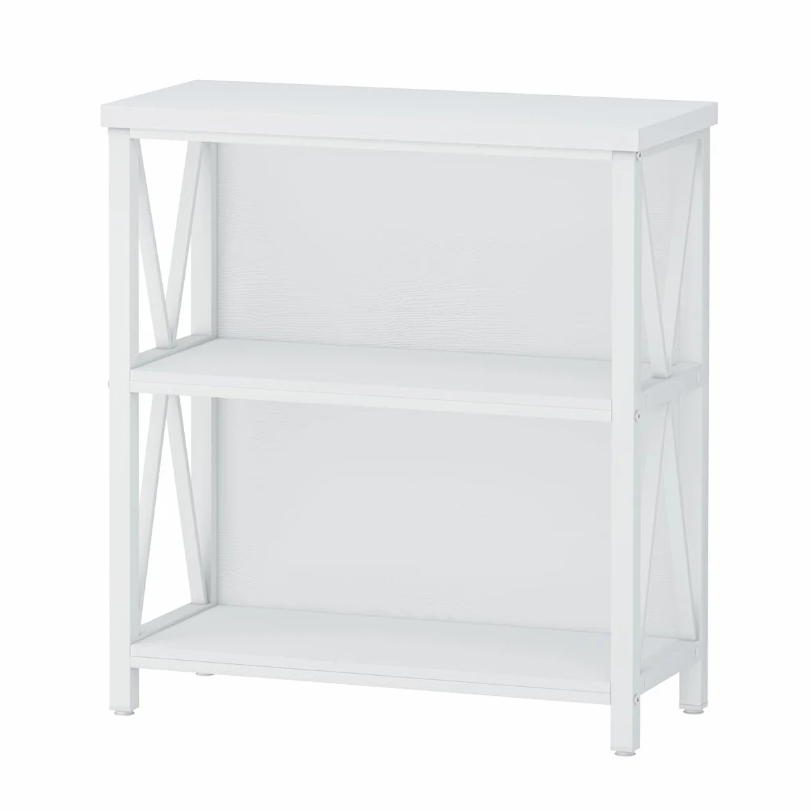 Small Bookshelf for Small Space, Short Rustic Low Bookcase, Modern Wood and Metal Book Shelf and Narrow Book Case for Living Room, Hallway (White Oak)