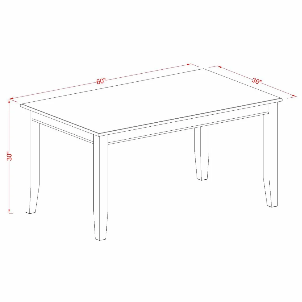 East West Furniture DUT-BLK-T Dudley Kitchen Table - a Rectangle Dining Table Top with Sturdy Legs, 36x60 Inch, Black
