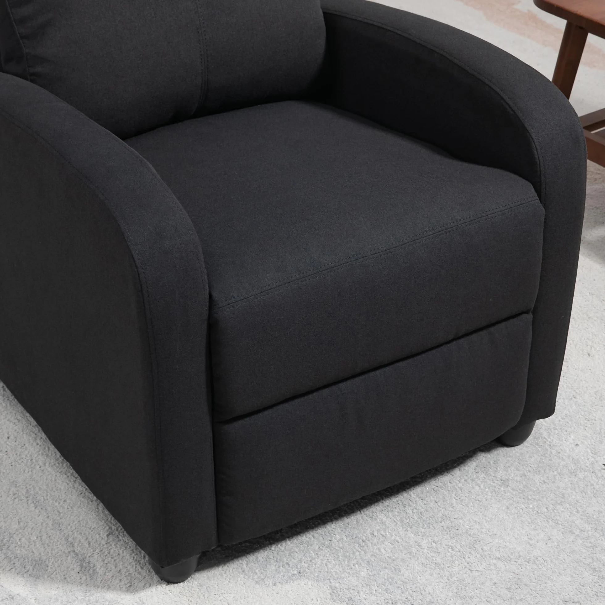HOMCOM Manual Reclining Relax Armchair with Footrest, Reclining Armchair Upholstered in Linen and Steel Effect Fabric for Bedroom, Living Room and Living Room, Black