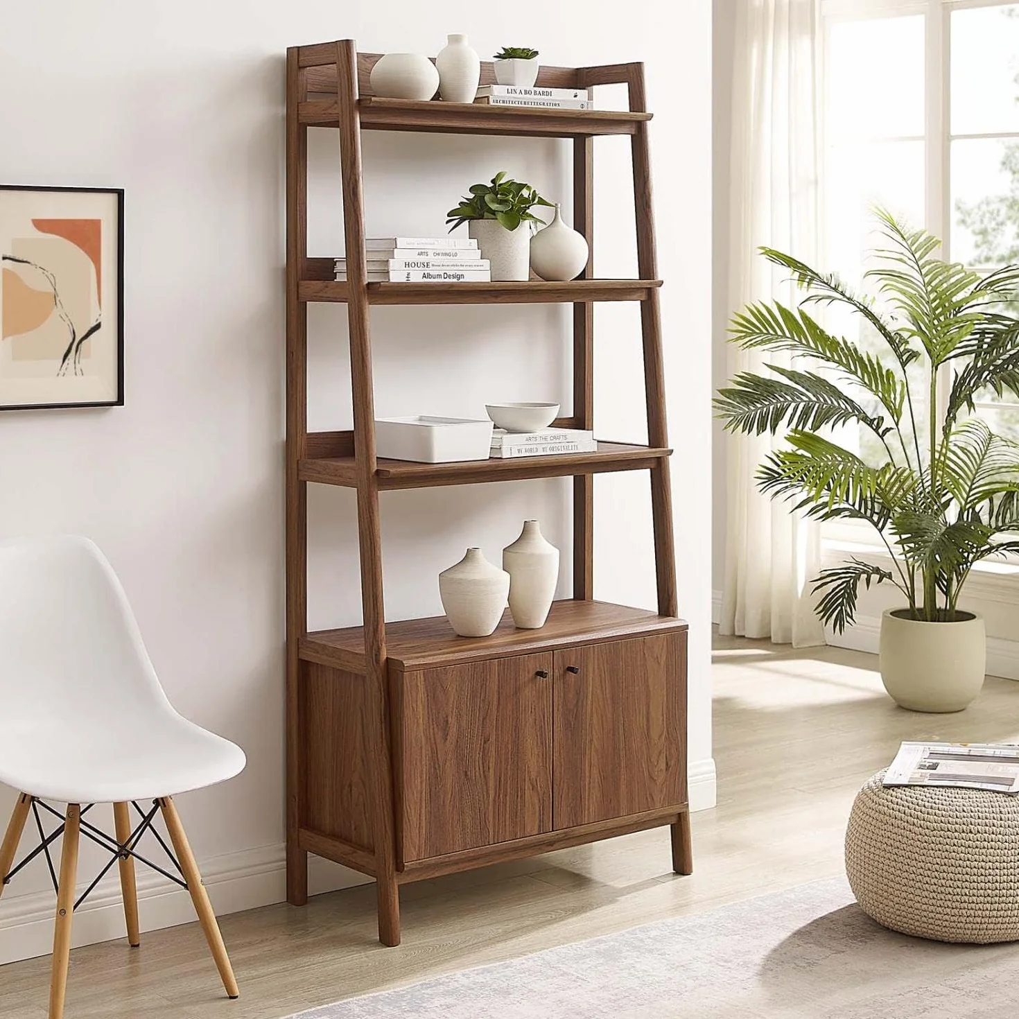 Modway 33" Bookshelf Display Case in Walnut