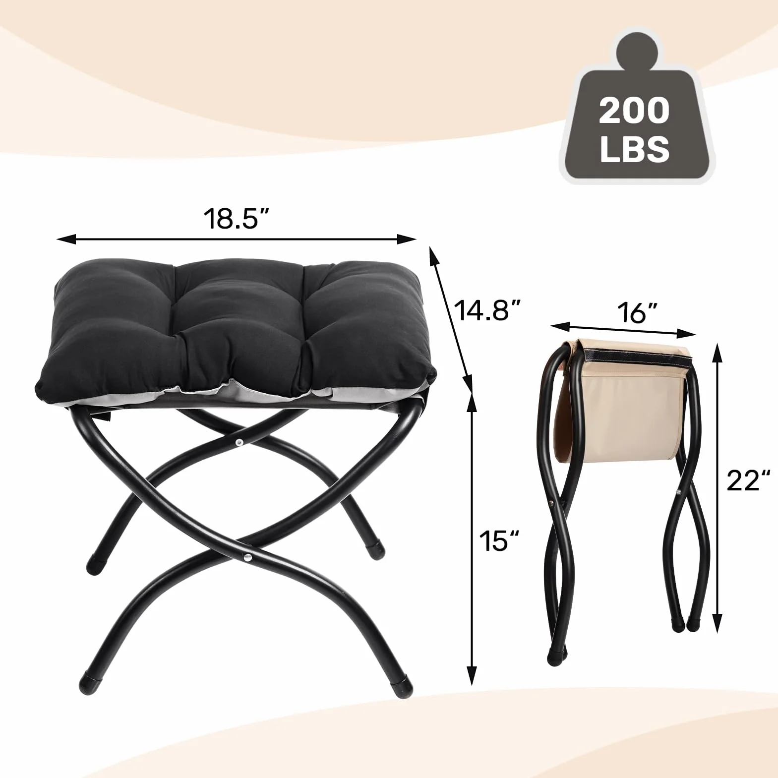 HollyHOME Lazy Chair with Foldable Ottoman, Accent Comfy Lounge Armchair and Folding Footrest Stool, Leisure Sofa Reading Chair and Footstool for Living Room, Bedroom, Dorm,Peachskin Fabric Black