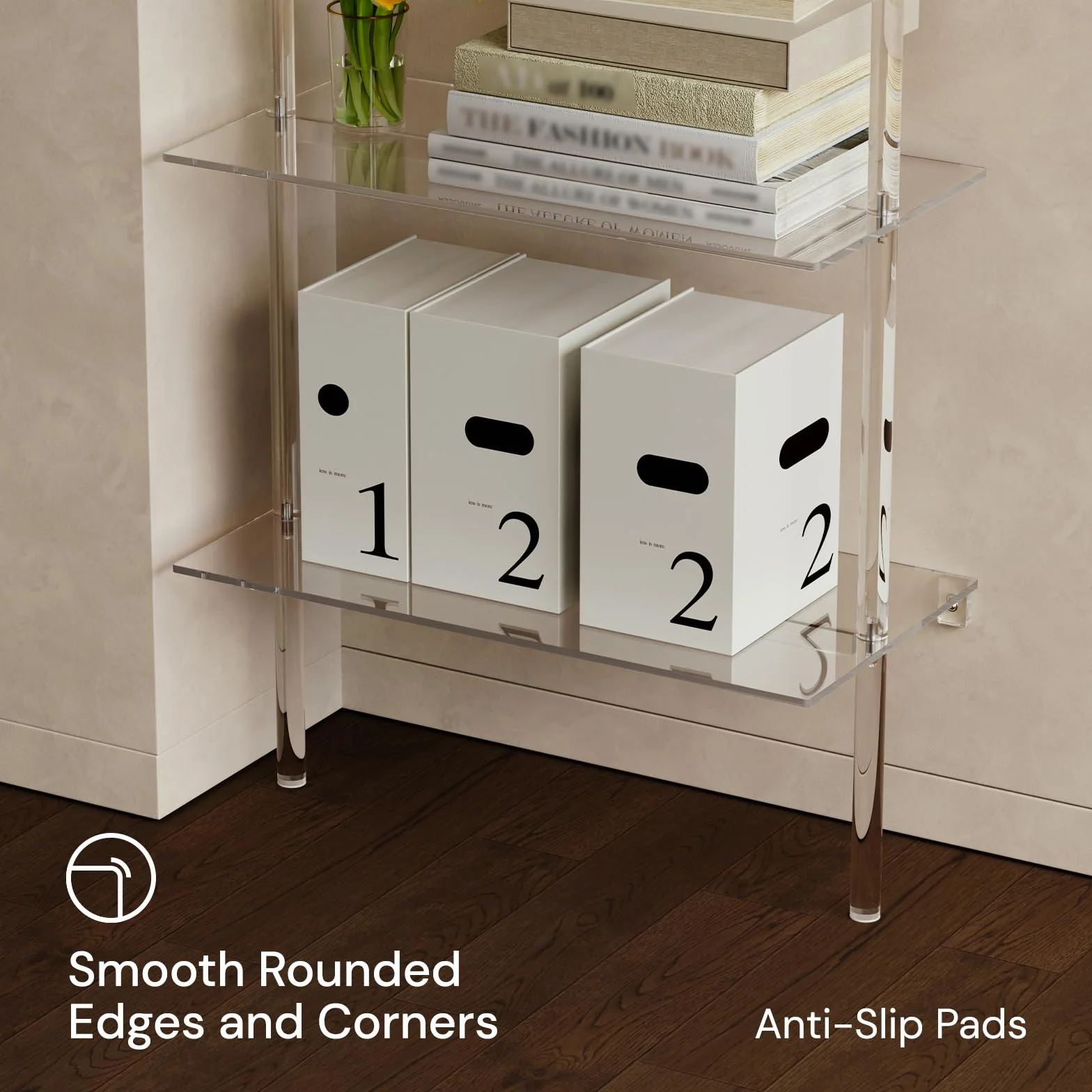 Acrylic Ladder Bookshelf, 5-Tier Clear Wall Mounted Bookshelf with Open Shelves, Multipurpose Bookcase for Living Room, Bathroom, Office, Modern, 11.6" D x 23.4" W x 72.6" H