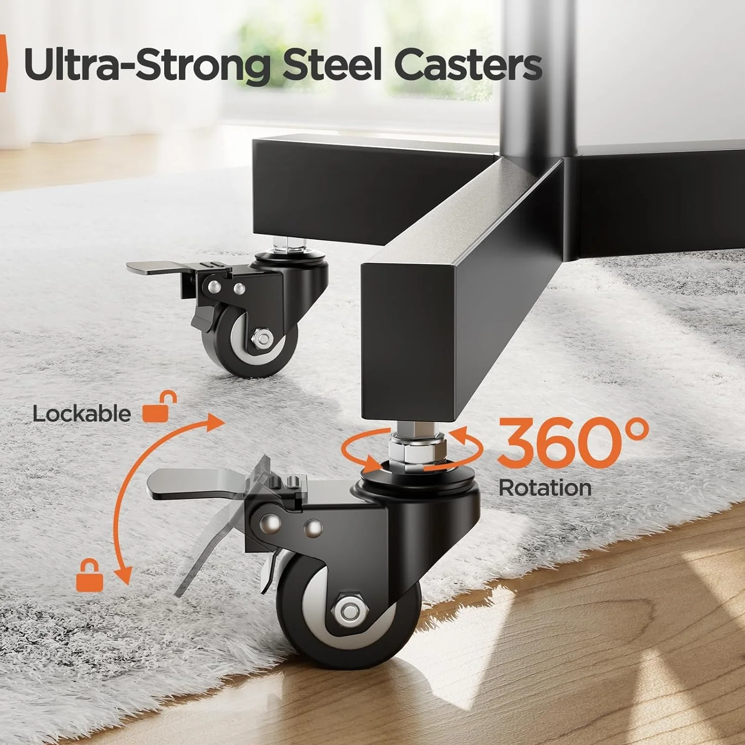 Perlegear Rolling TV Stand, Mobile TV Stand on Wheels for 32-85 Inch Screens up to 132 lbs, Height Adjustable Mobile TV Cart with Metal Shelf, Rolling TV Cart with Lockable Wheels Max VESA 600x400mm