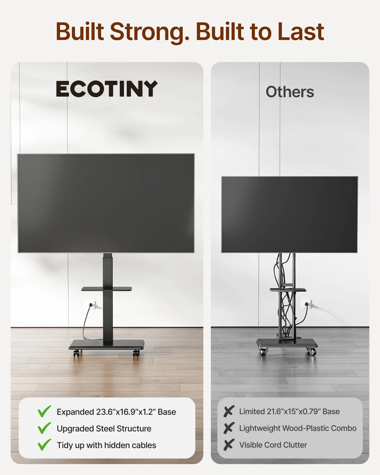 Steel Base Rolling TV Stand for 32-75 inch TVs up to 110 lbs, Black | Leveling&Tilt&Swivel Mobile TV Stand, Hidden Wire Management, Height Adjustable Portable TV Stand, Large Storage,Steel Shelf